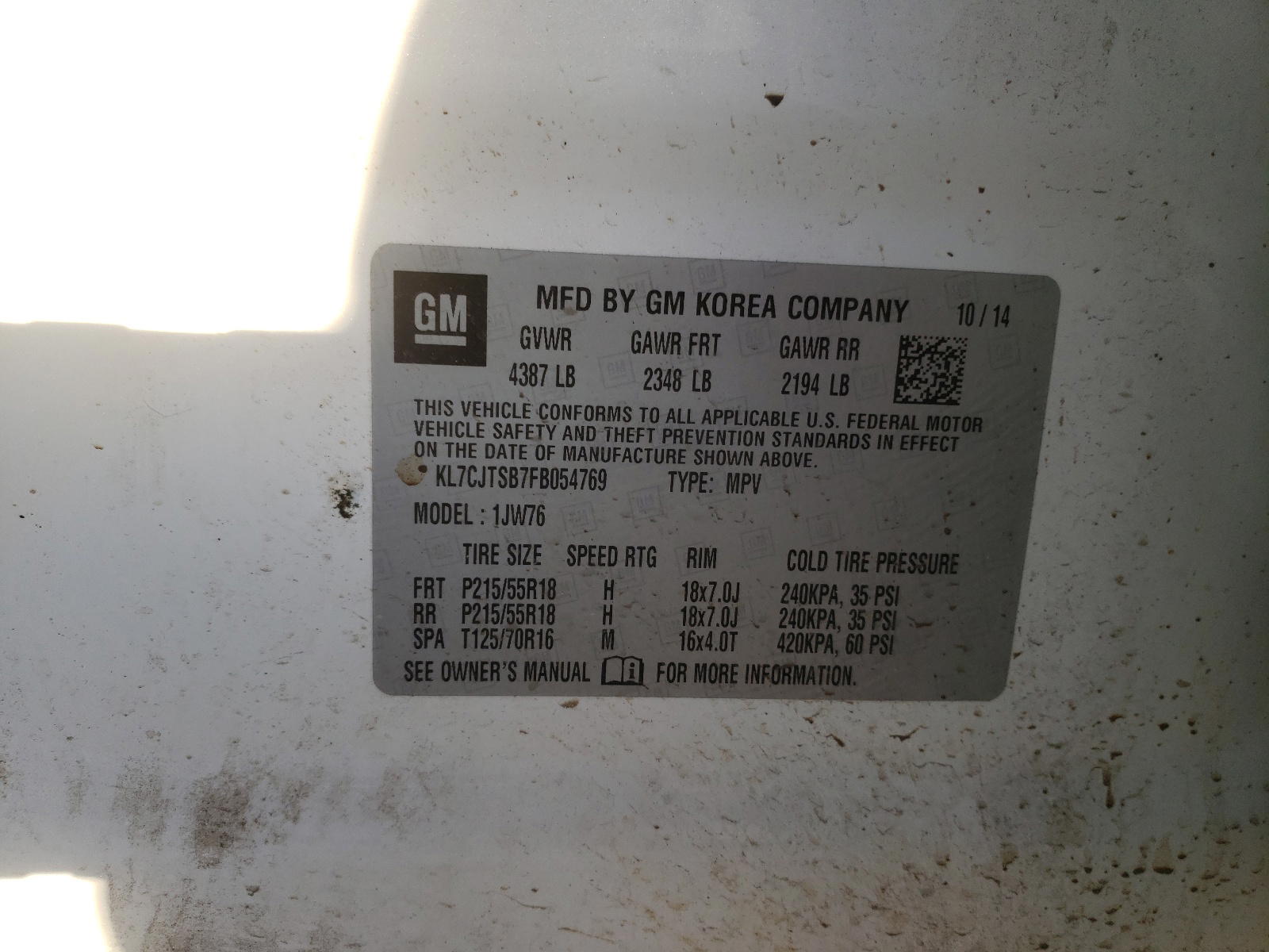 Photo 10 from auction – 2015 CHEVROLET TRAX LTZ with VIN KL7CJTSB7FB054769