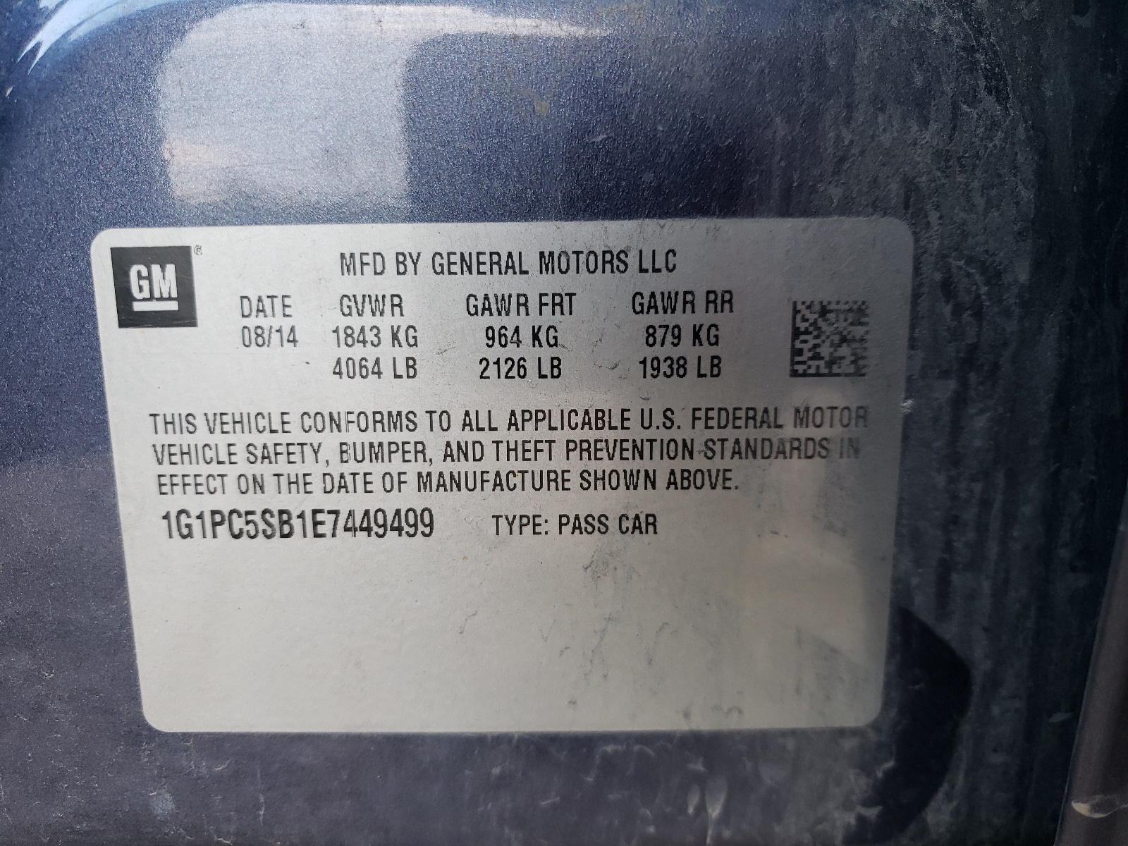 Photo 10 from auction – 2014 CHEVROLET CRUZE LT with VIN 1G1PC5SB1E7449499