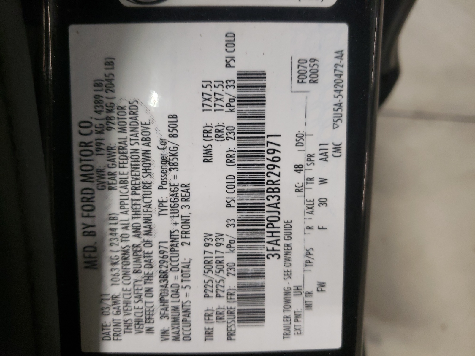 Photo 10 from auction – 2011 FORD FUSION SEL with VIN 3FAHP0JA3BR296971
