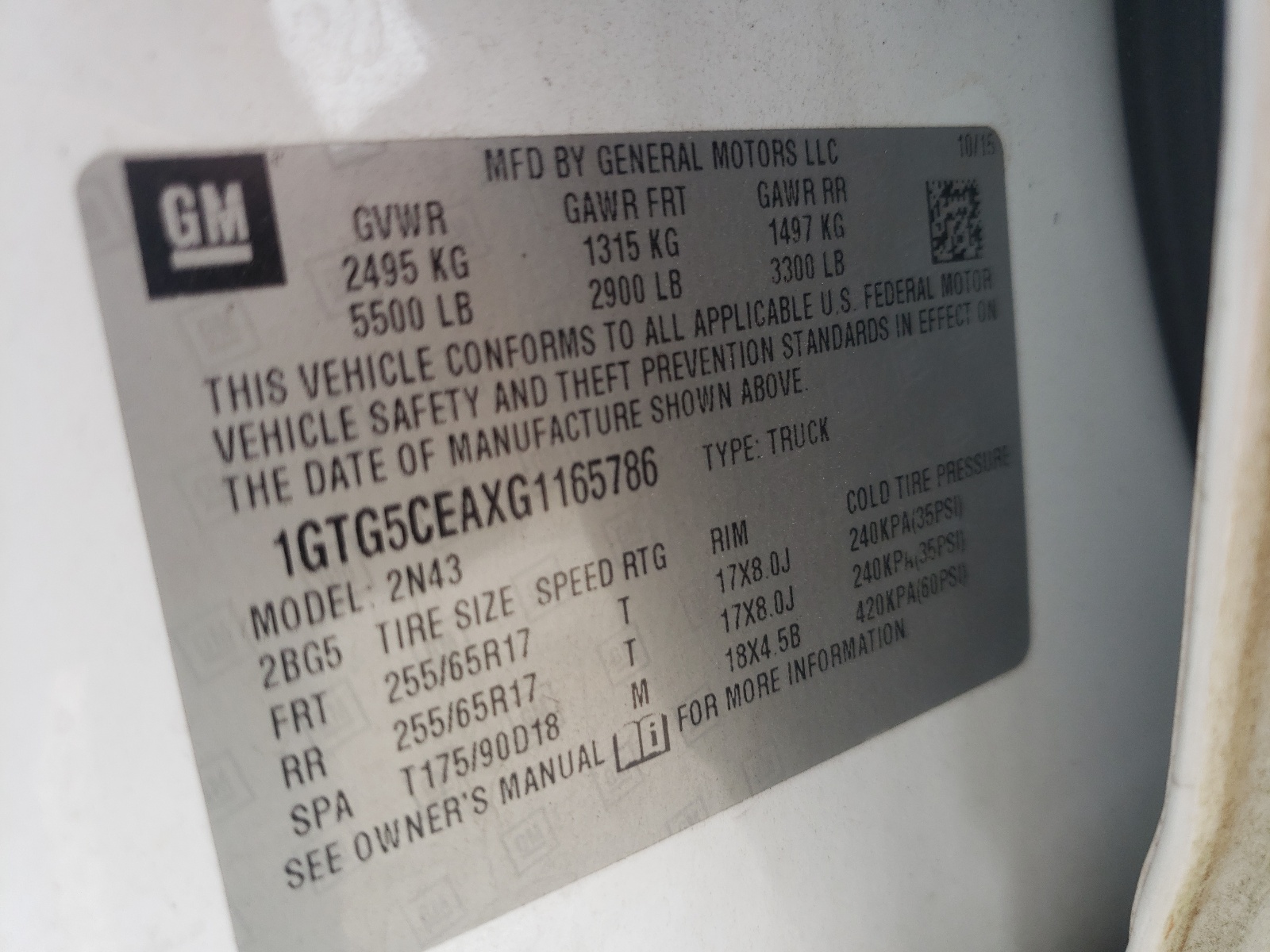 Photo 10 from auction – 2016 GMC CANYON SLE with VIN 1GTG5CEAXG1165786