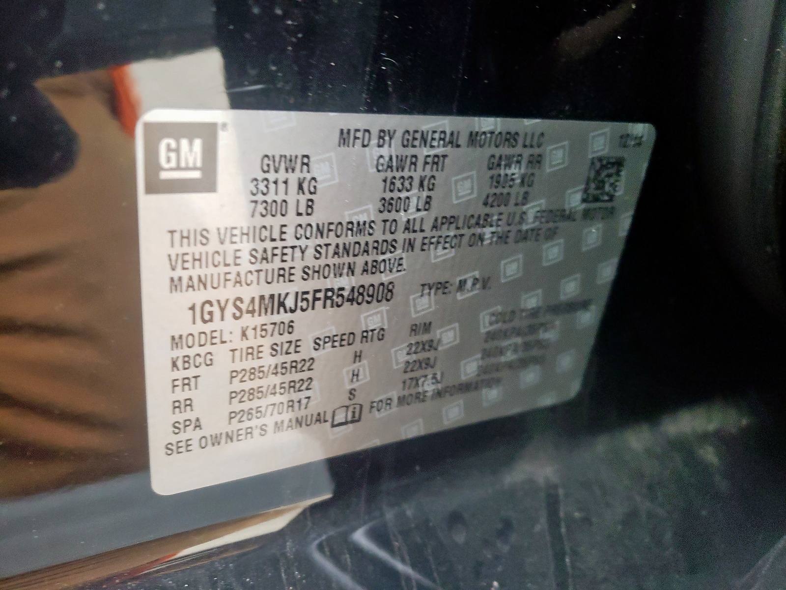Photo 10 from auction – 2015 CADILLAC ESCALADE L with VIN 1GYS4MKJ5FR548908