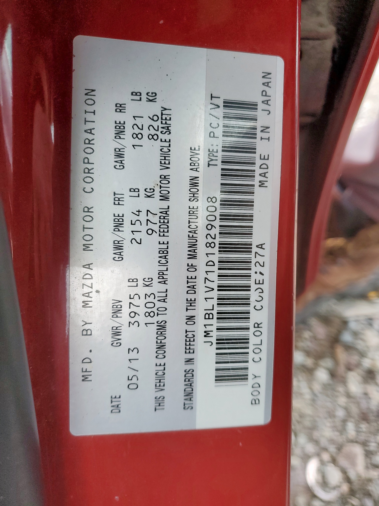 Zdjęcie 10 z aukcji – 2013 MAZDA 3 I z VIN JM1BL1V71D1829008