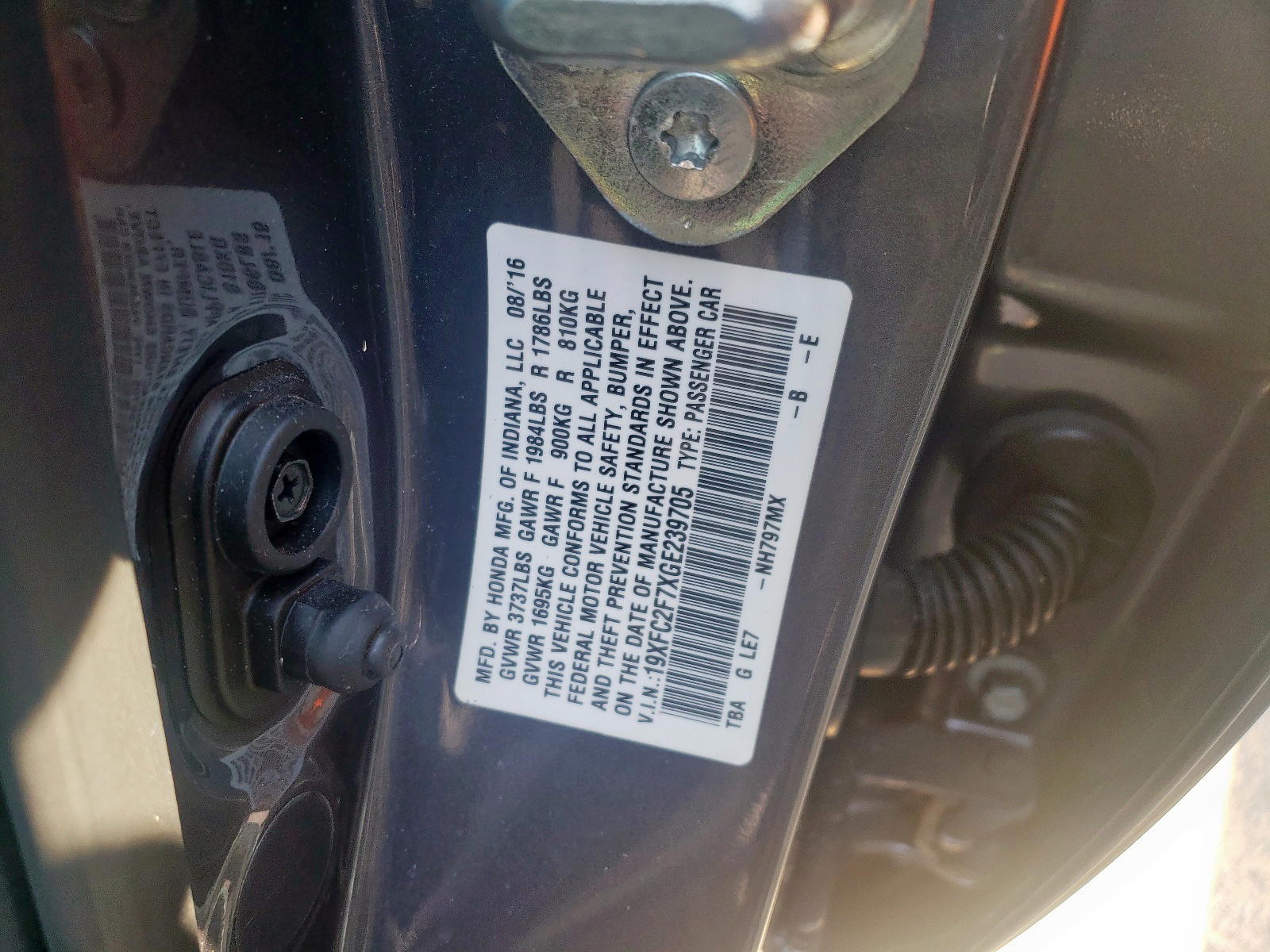 Photo 10 from auction – 2016 HONDA CIVIC EX with VIN 19XFC2F7XGE239705