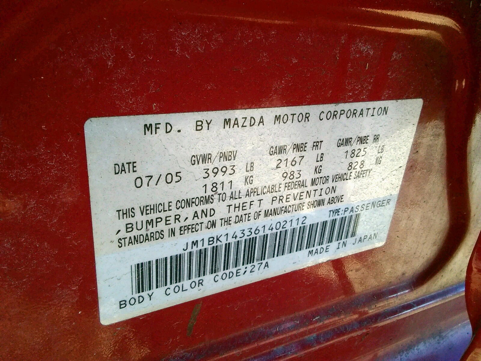 Photo 10 from auction – 2006 MAZDA 3 HATCHBAC with VIN JM1BK143361402112