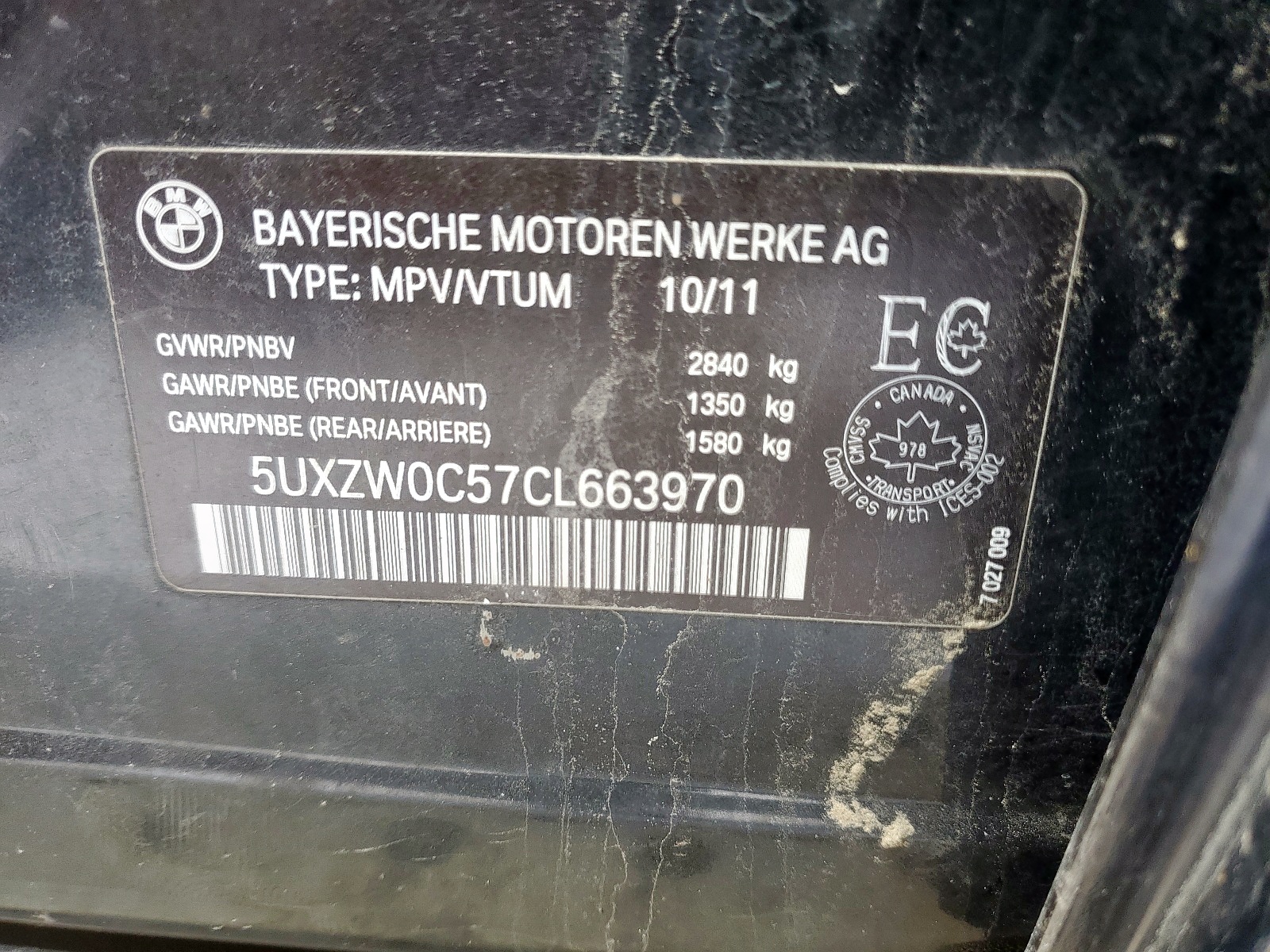 Photo 10 from auction – 2012 BMW X5 XDRIVE3 with VIN 5UXZW0C57CL663970