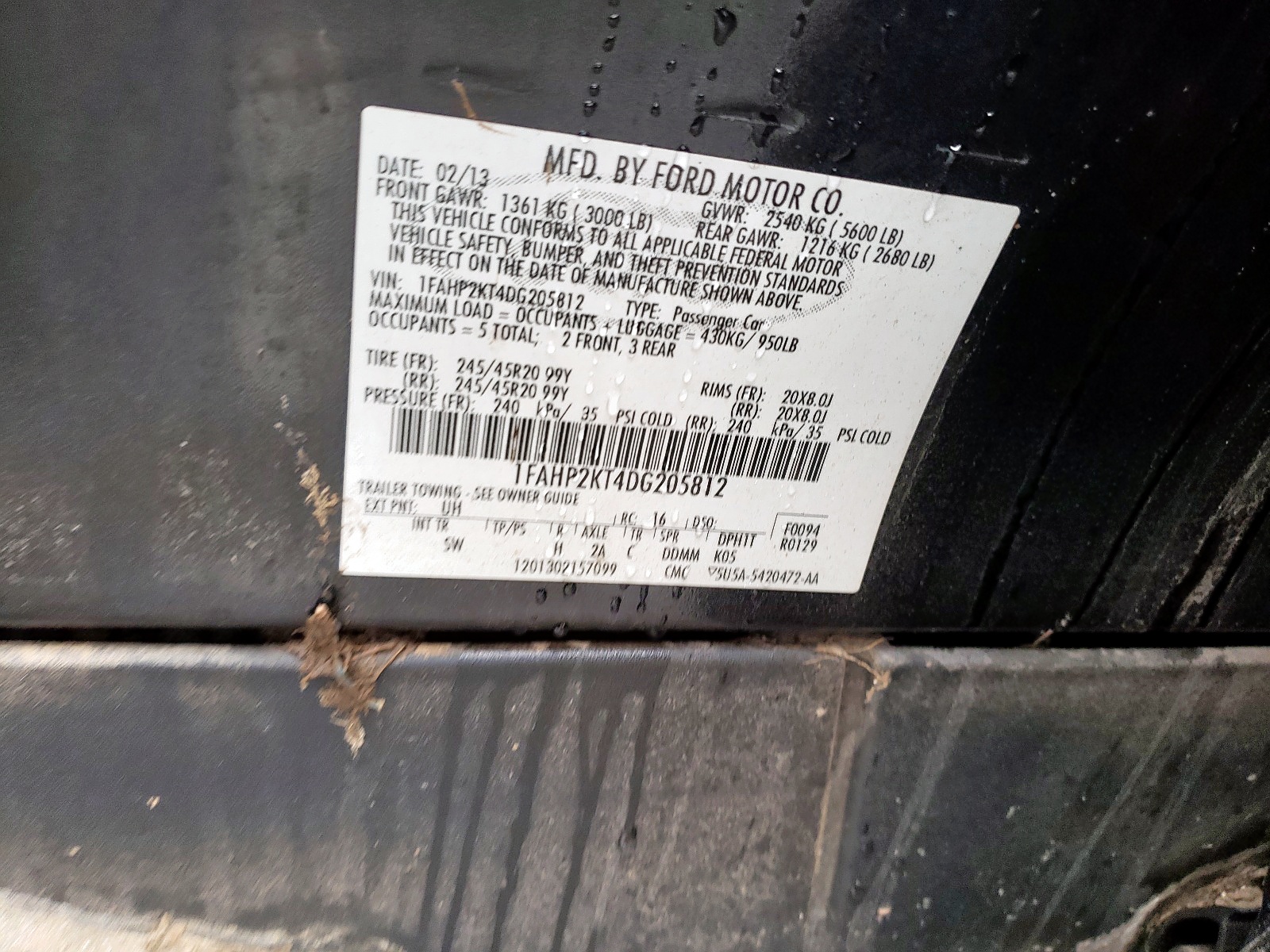 Photo 9 from auction – 2013 FORD TAURUS SHO with VIN 1FAHP2KT4DG205812
