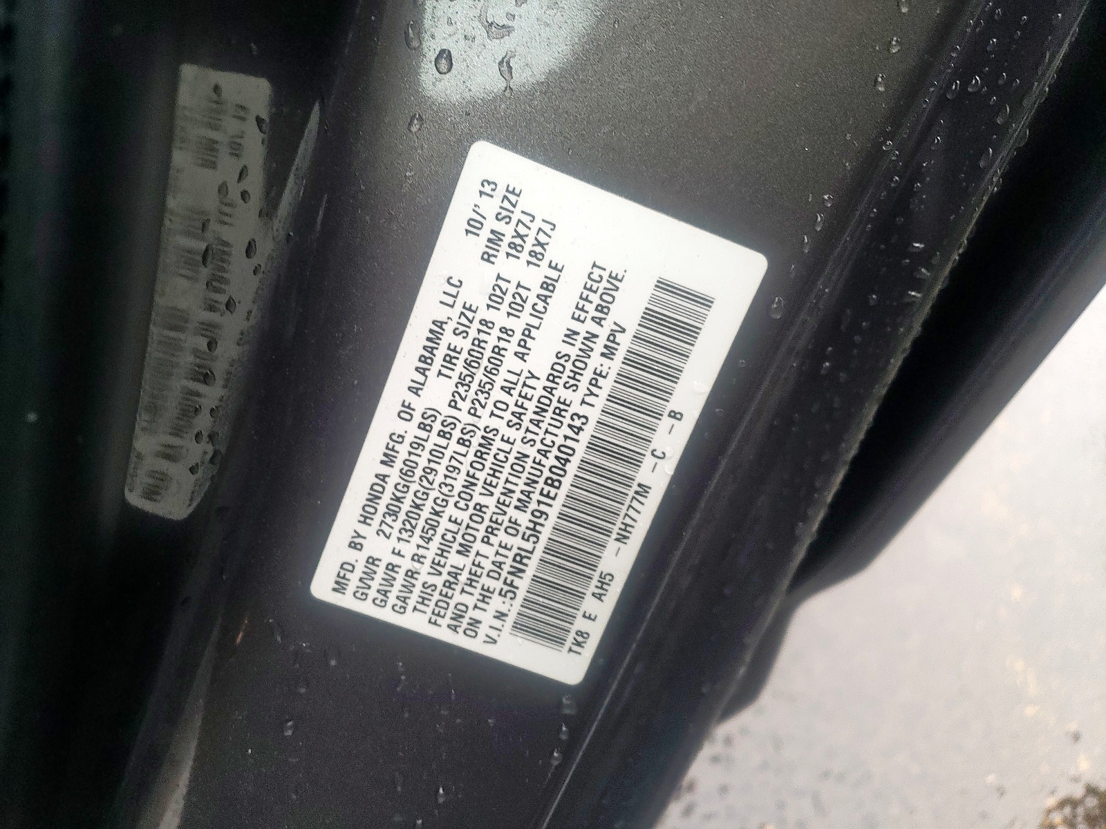 Photo 10 from auction – 2014 HONDA ODYSSEY TO with VIN 5FNRL5H91EB040143