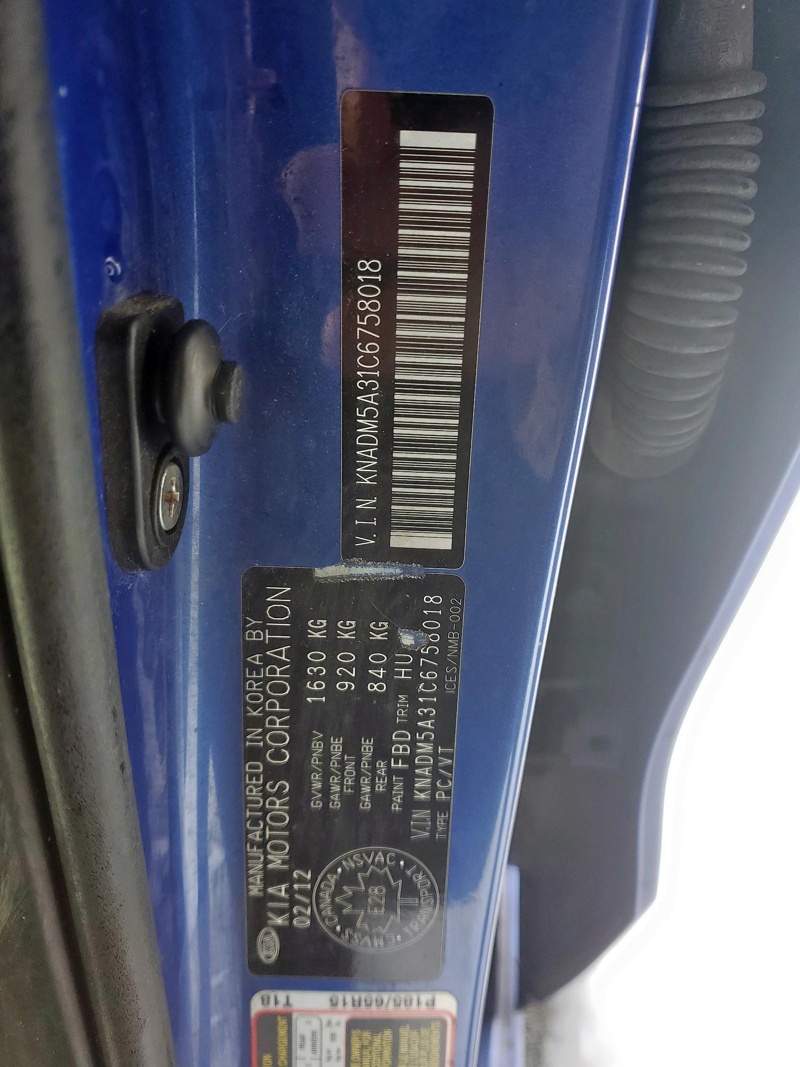 Photo 11 from auction – 2012 KIA RIO LX with VIN KNADM5A31C6758018