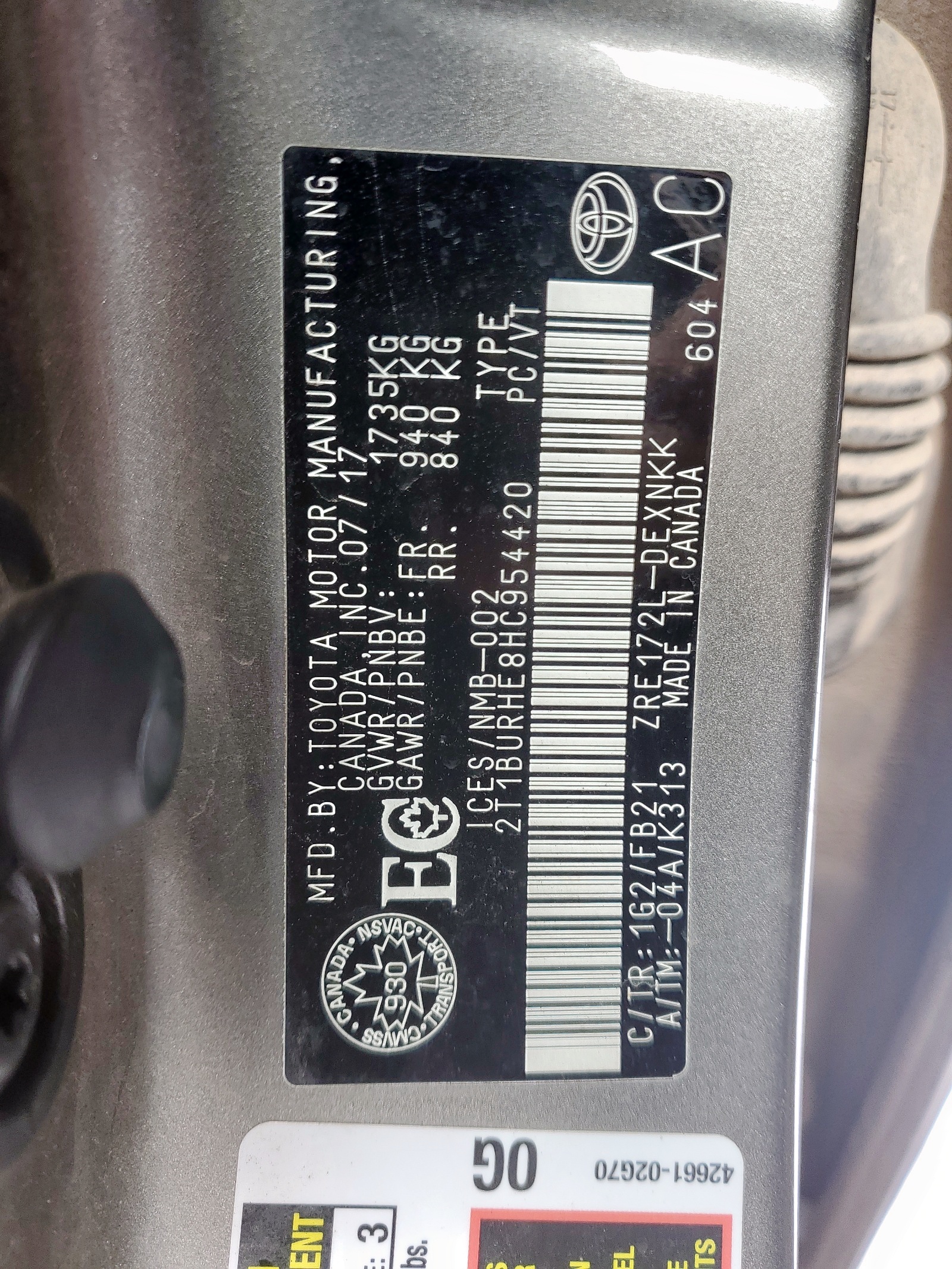 Photo 10 from auction – 2017 TOYOTA COROLLA L with VIN 2T1BURHE8HC954420