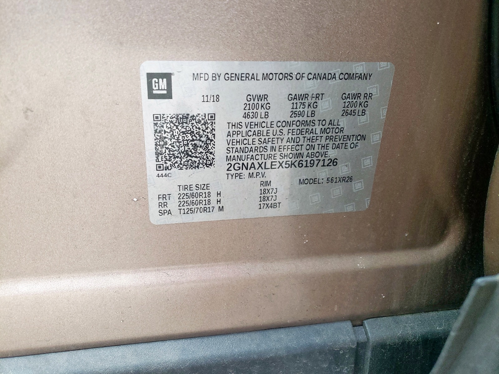 Photo 10 from auction – 2019 CHEVROLET EQUINOX LT with VIN 2GNAXLEX5K6197126