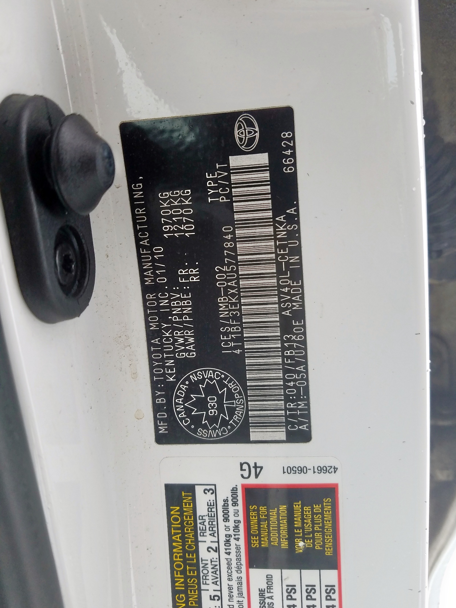 Photo 10 from auction – 2010 TOYOTA CAMRY BASE with VIN 4T1BF3EKXAU577840