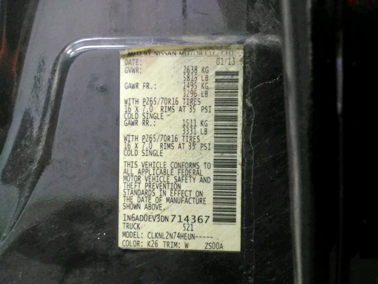 Photo 10 from auction – 2013 NISSAN FRONTIER S with VIN 1N6AD0EV3DN714367