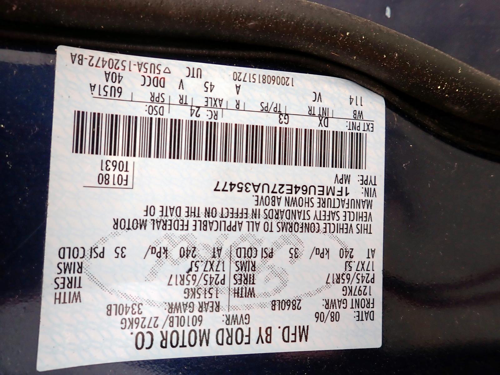 Photo 10 from auction – 2007 FORD EXPLORER E with VIN 1FMEU64E27UA35477