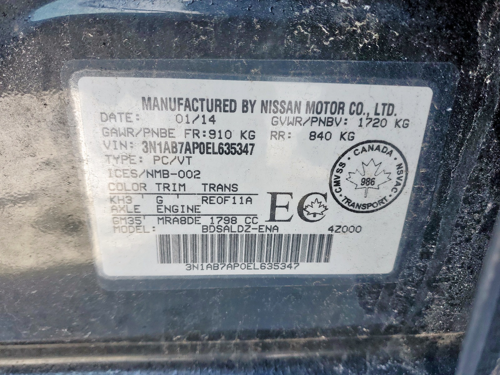 Photo 10 from auction – 2015 NISSAN SENTRA with VIN 3N1AB7AP0EL635347