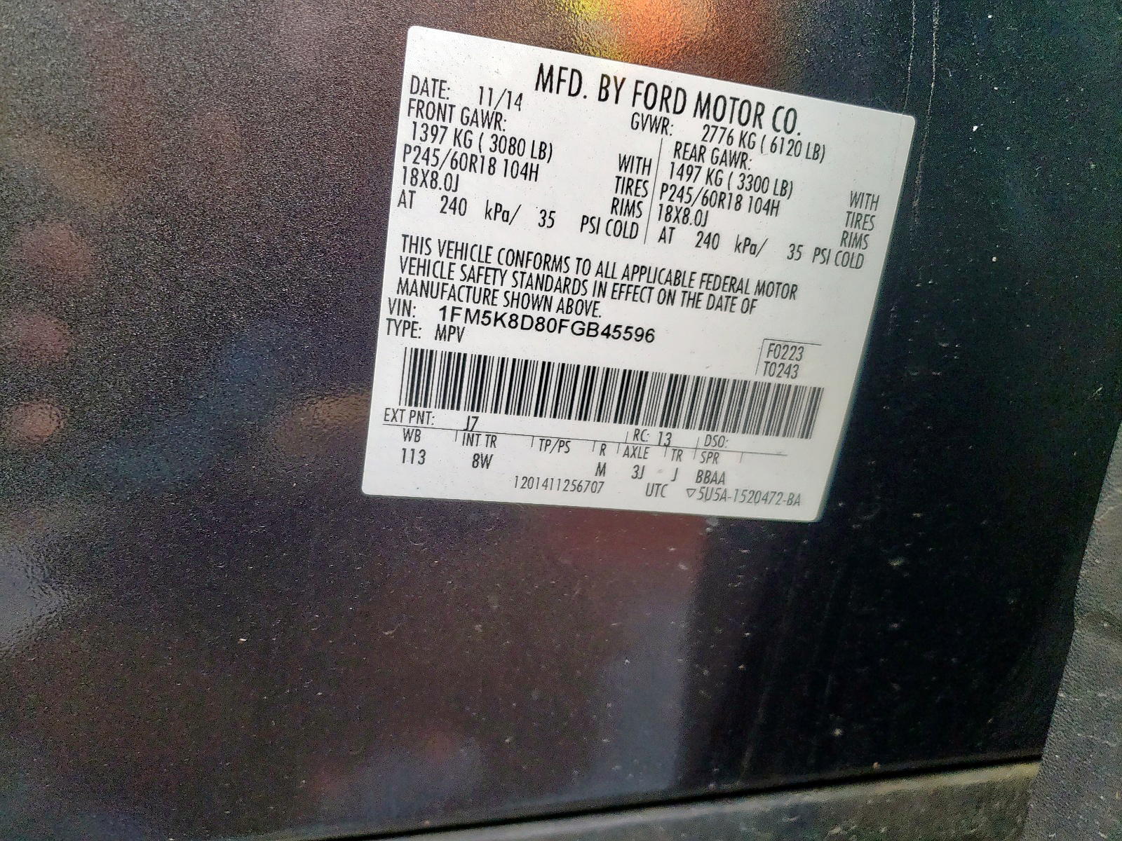 Photo 10 from auction – 2015 FORD EXPLORER X with VIN 1FM5K8D80FGB45596
