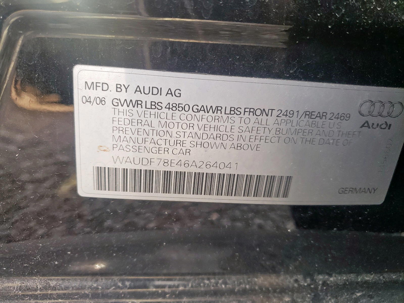 Photo 10 from auction – 2006 AUDI A4 2.0T QU with VIN WAUDF78E46A264041