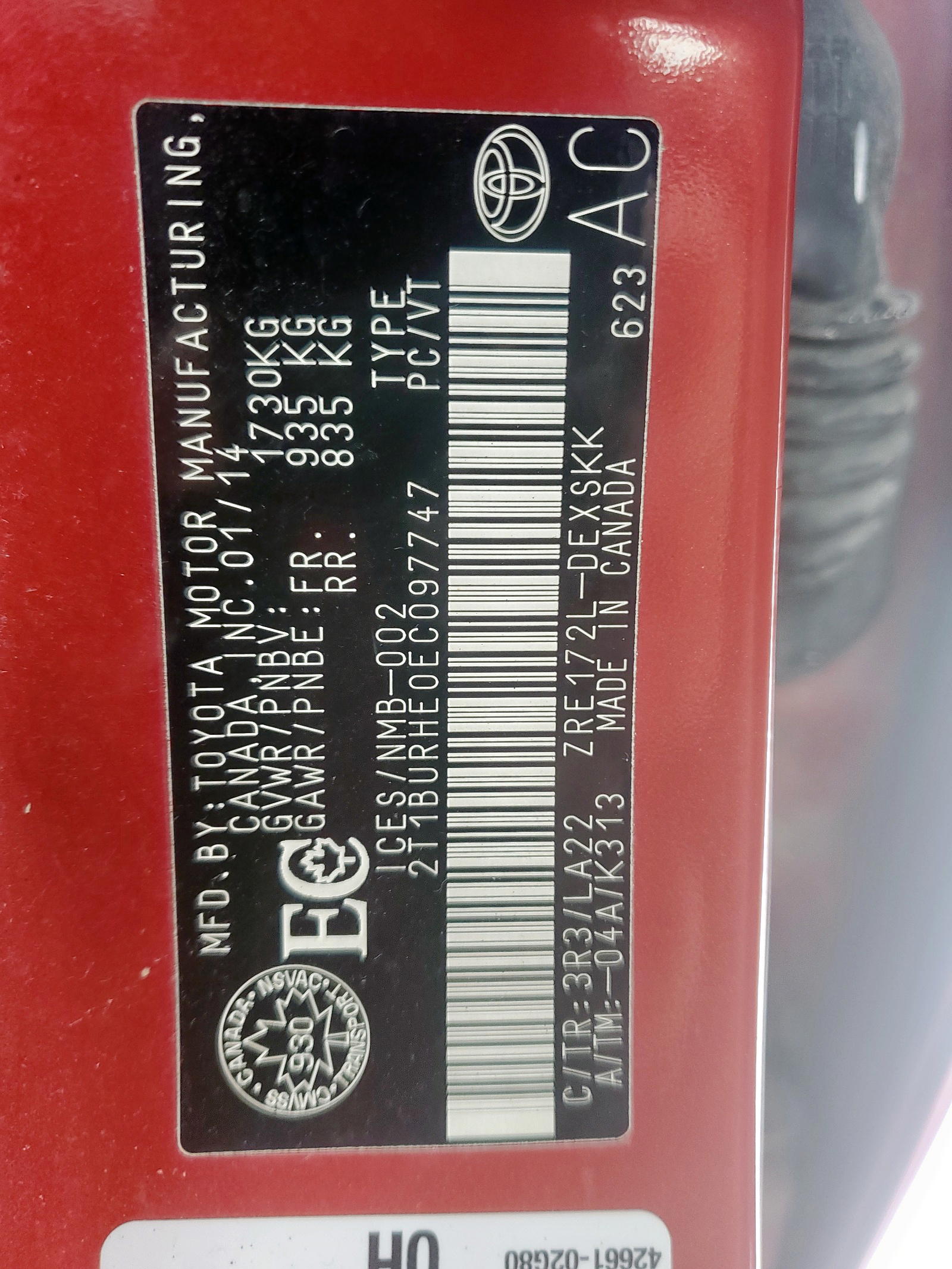 Photo 10 from auction – 2014 TOYOTA COROLLA L with VIN 2T1BURHE0EC097747