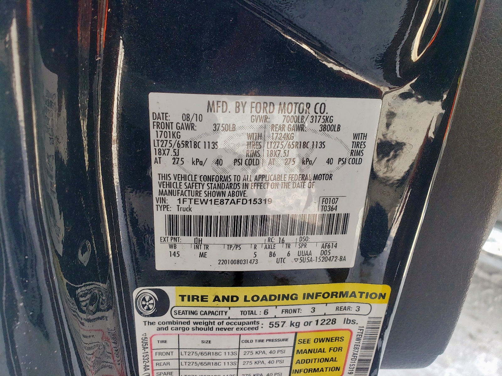 Zdjęcie 10 z aukcji – 2010 FORD F150 SUPER z VIN 1FTEW1E87AFD15319
