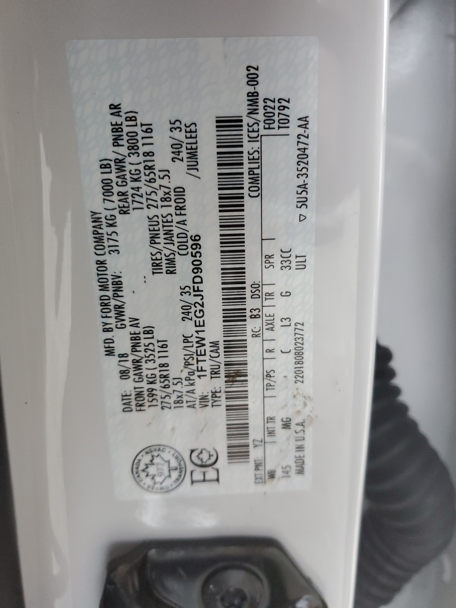 Photo 10 from auction – 2018 FORD F150 SUPER with VIN 1FTEW1EG2JFD90596