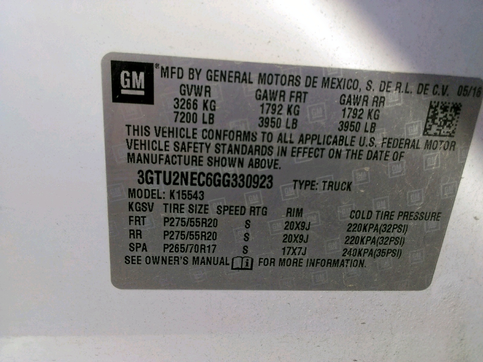 Photo 10 from auction – 2016 GMC SIERRA K15 with VIN 3GTU2NEC6GG330923