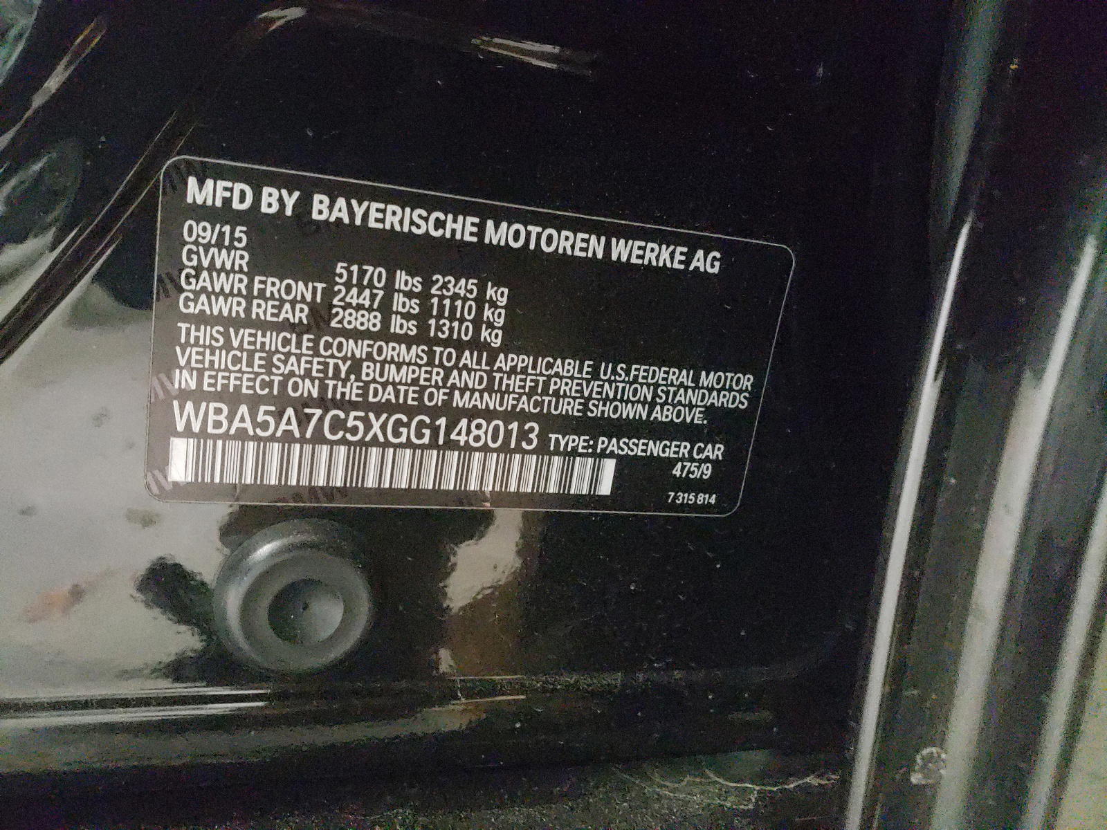 Photo 10 from auction – 2016 BMW 528 XI with VIN WBA5A7C5XGG148013
