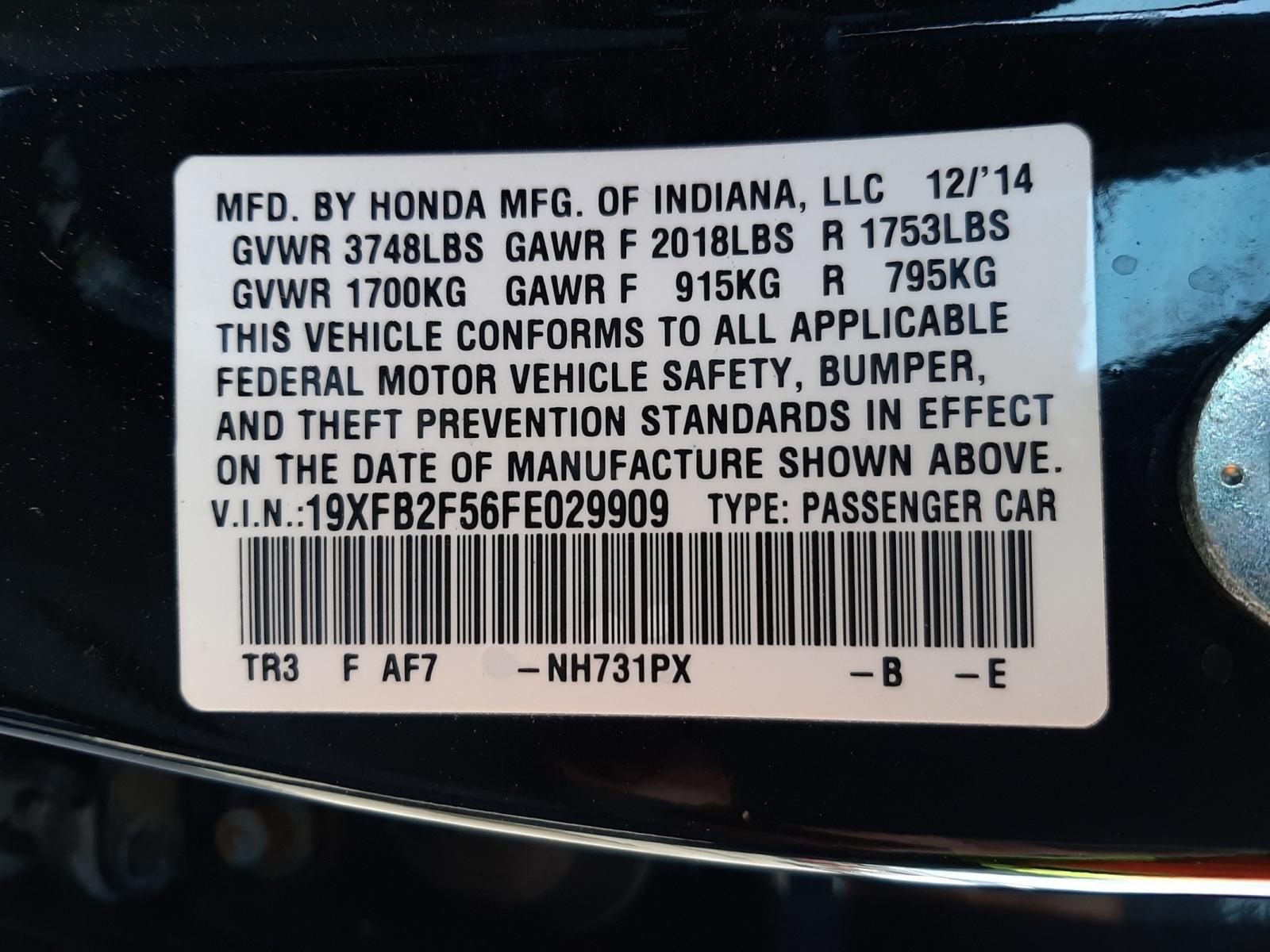 Photo 10 from auction – 2015 HONDA CIVIC LX with VIN 19XFB2F56FE029909