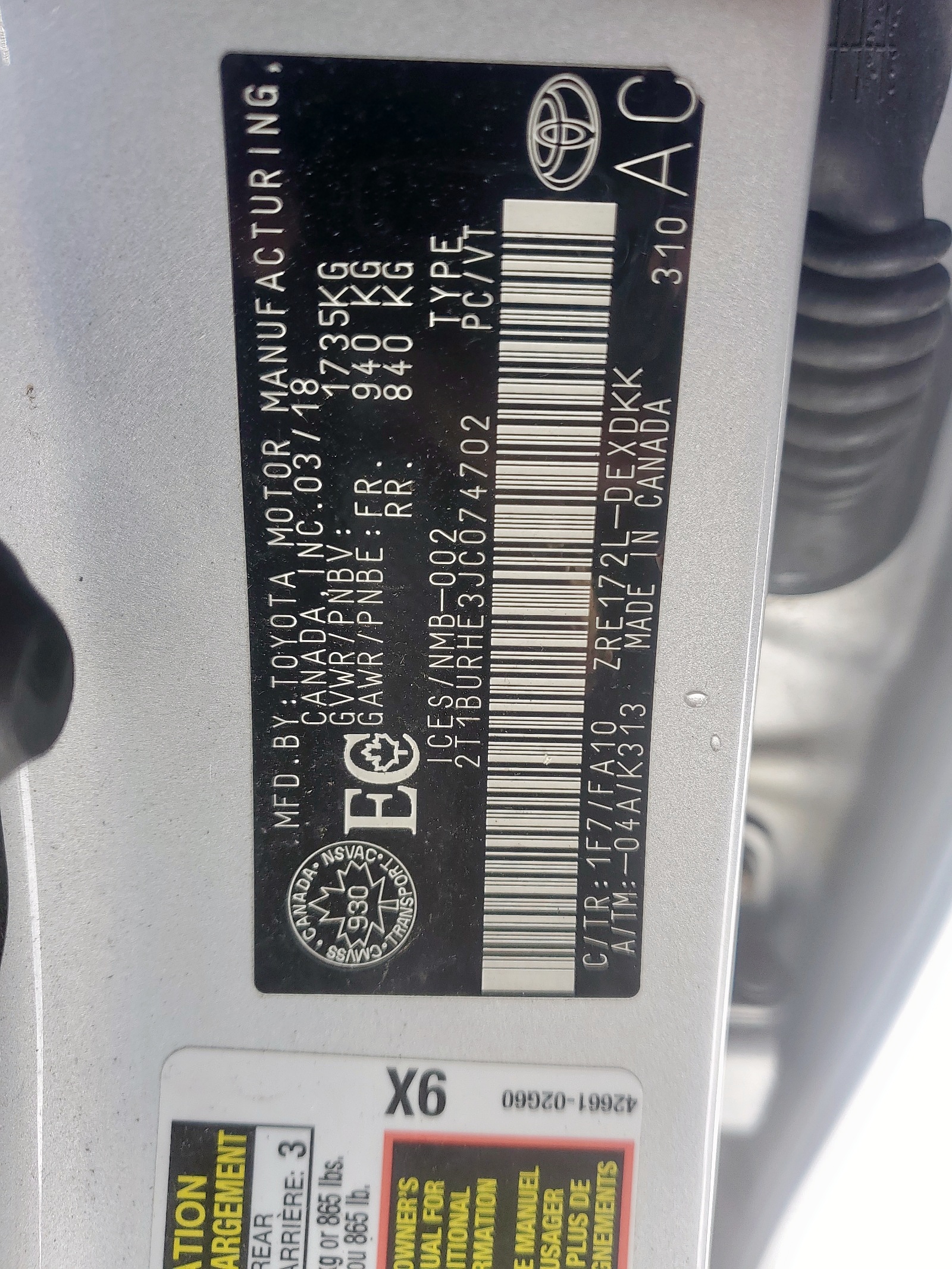 Photo 10 from auction – 2018 TOYOTA COROLLA L with VIN 2T1BURHE3JC074702