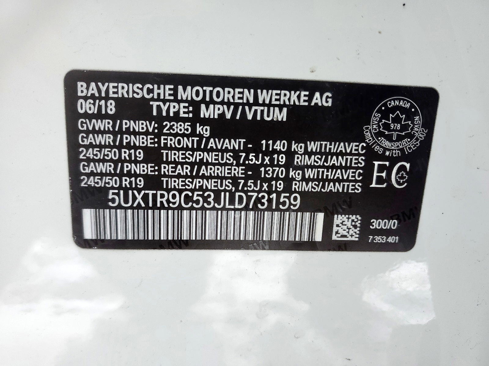 Photo 10 from auction – 2018 BMW X3 XDRIVE3 with VIN 5UXTR9C53JLD73159