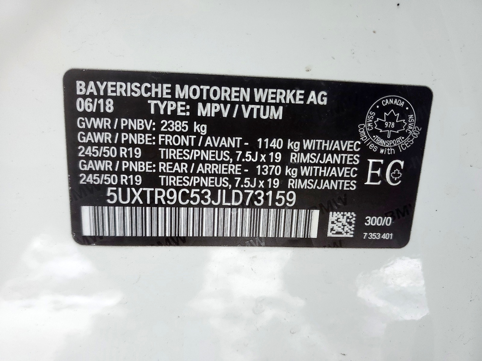 Zdjęcie 10 z aukcji – 2018 BMW X3 XDRIVE3 z VIN 5UXTR9C53JLD73159
