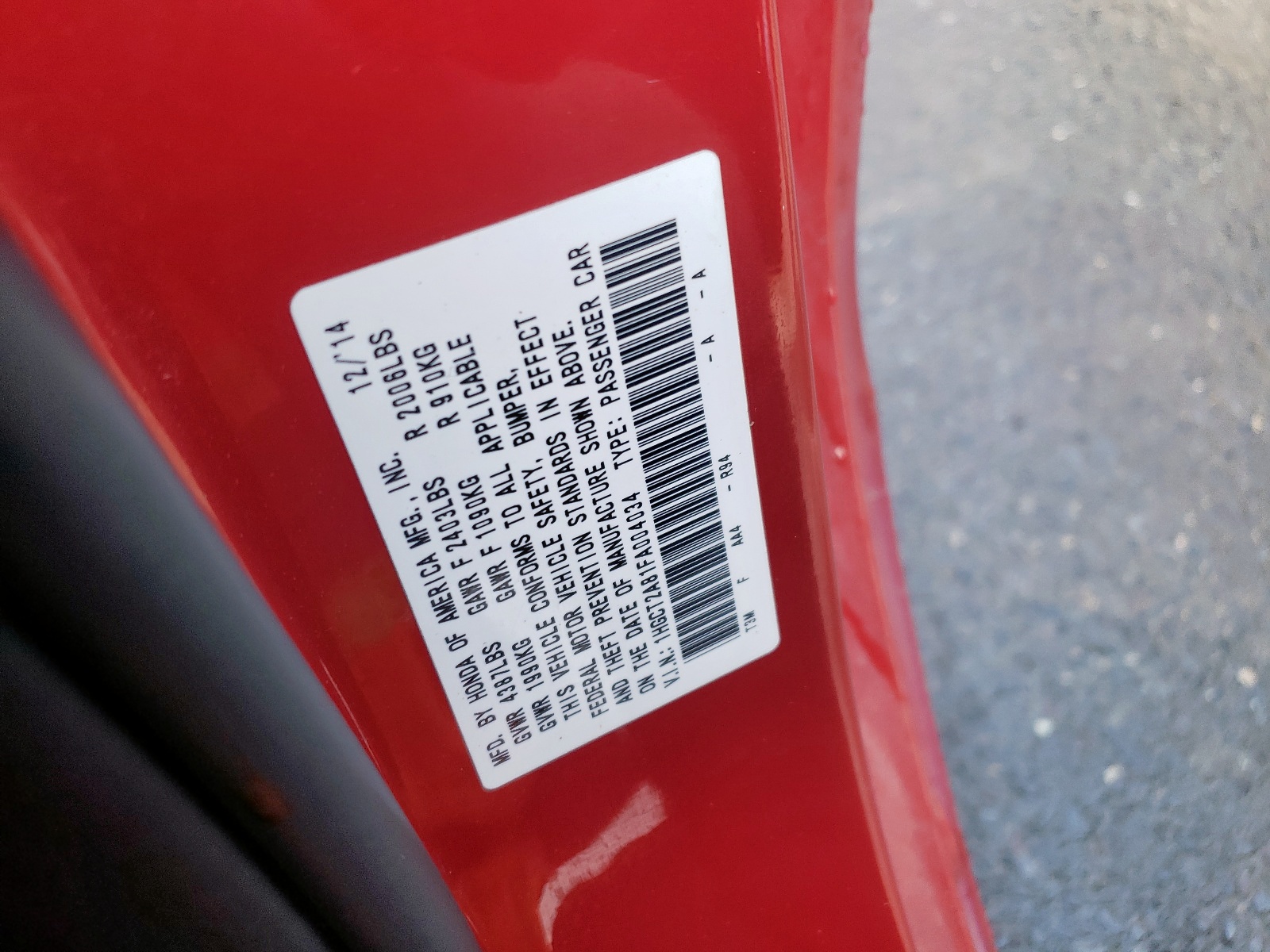Photo 10 from auction – 2015 HONDA ACCORD EXL with VIN 1HGCT2A81FA004034