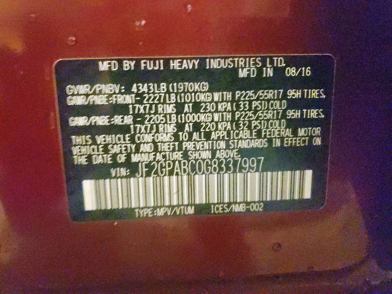 Photo 10 from auction – 2016 SUBARU CROSSTREK with VIN JF2GPABC0G8337997