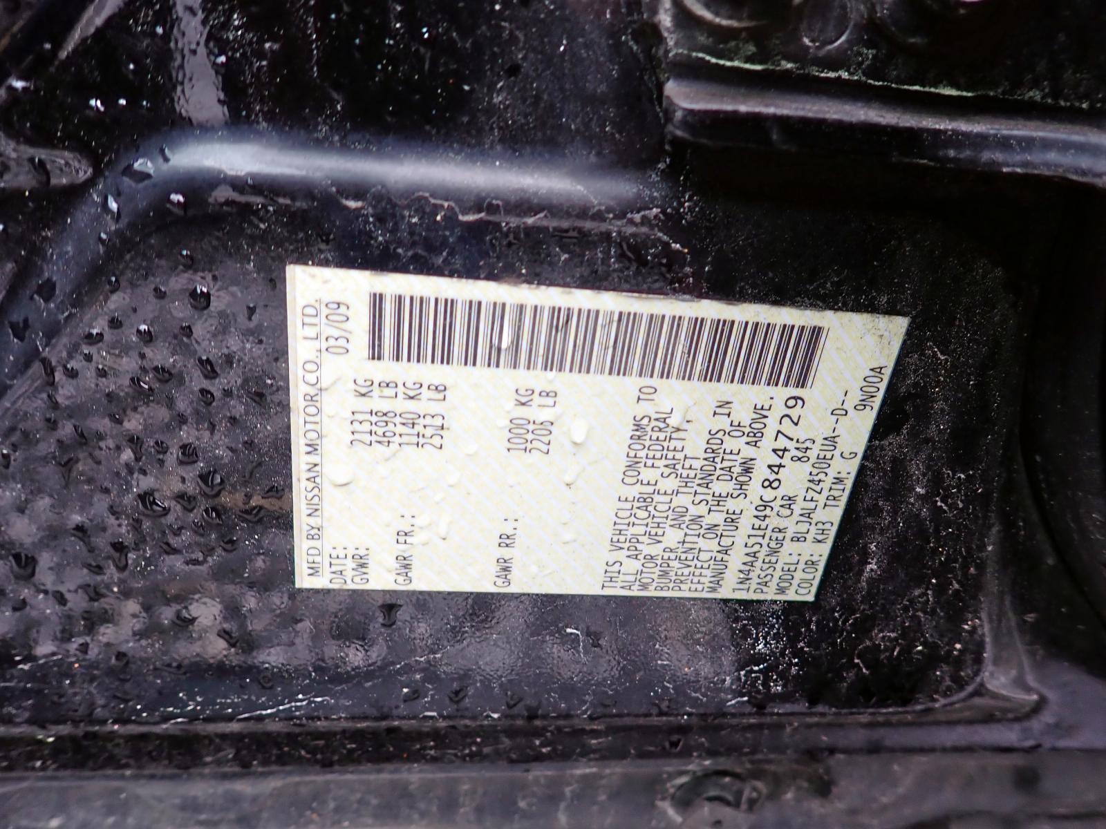 Photo 10 from auction – 2009 NISSAN MAXIMA with VIN 1N4AA51E49C844729
