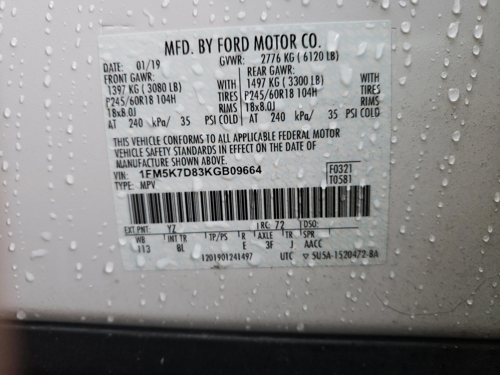 Photo 10 from auction – 2019 FORD EXPLORER X with VIN 1FM5K7D83KGB09664
