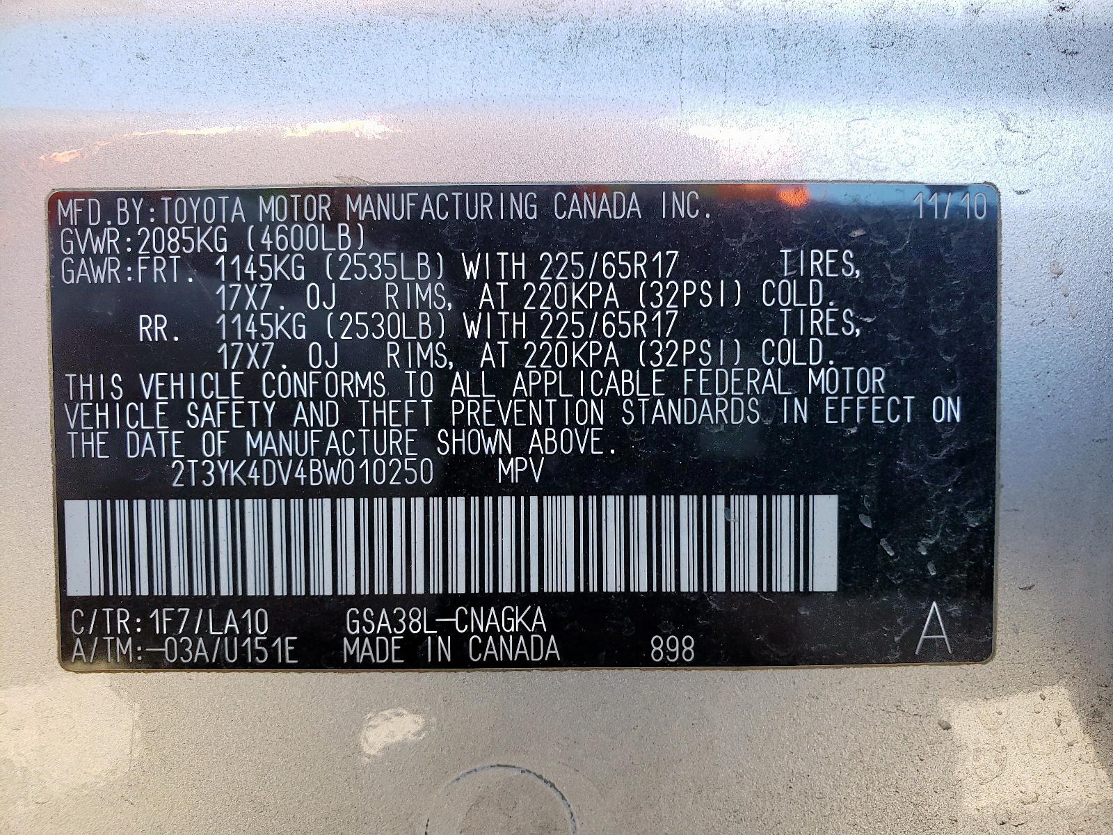 Photo 10 from auction – 2011 TOYOTA RAV4 LIMIT with VIN 2T3YK4DV4BW010250