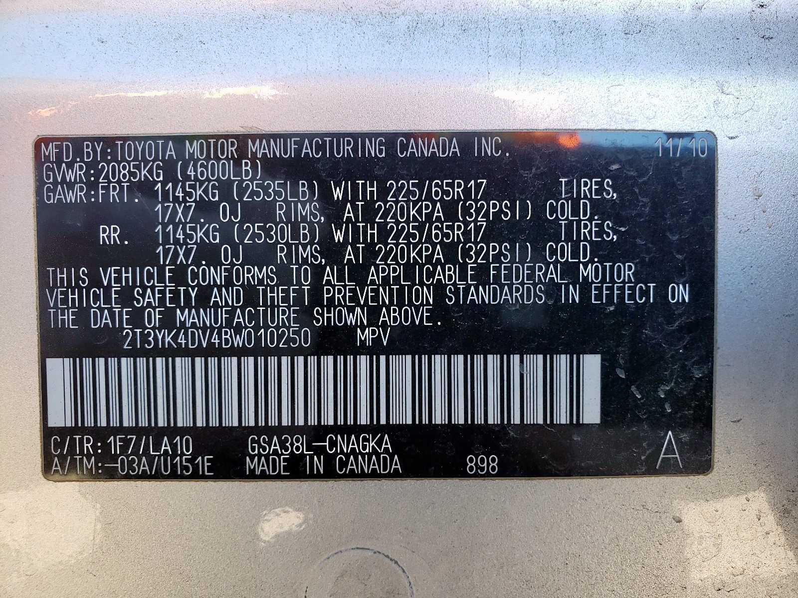 Zdjęcie 10 z aukcji – 2011 TOYOTA RAV4 LIMIT z VIN 2T3YK4DV4BW010250
