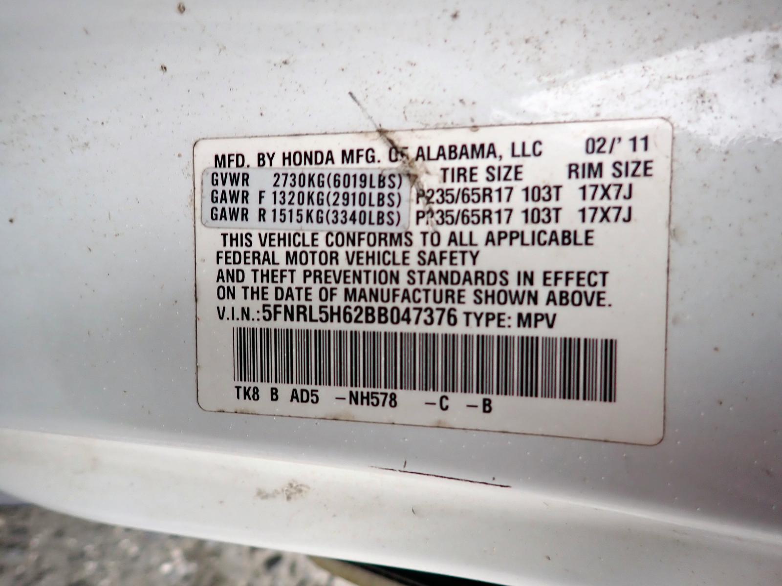 Photo 10 from auction – 2011 HONDA ODYSSEY EX with VIN 5FNRL5H62BB047376