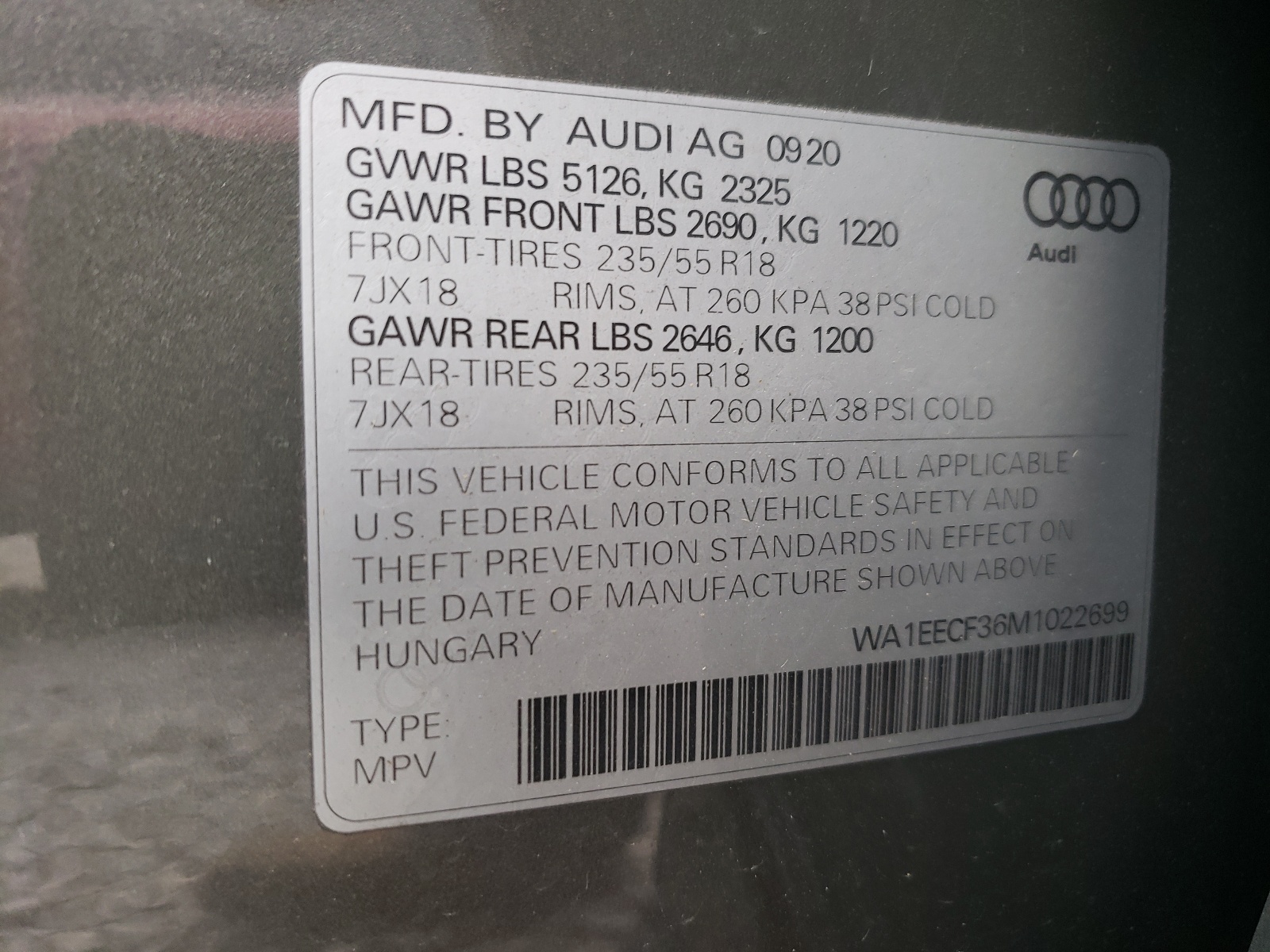 Photo 10 from auction – 2021 AUDI Q3 PREMIUM with VIN WA1EECF36M1022699