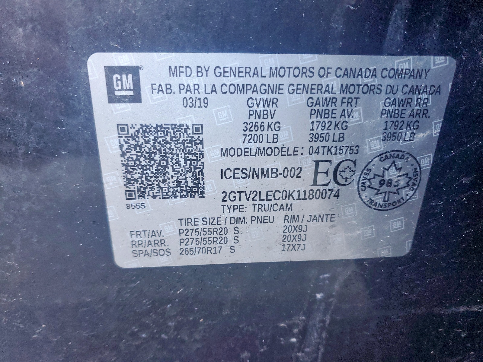 Photo 10 from auction – 2019 GMC SIERRA LIM with VIN 2GTV2LEC0K1180074