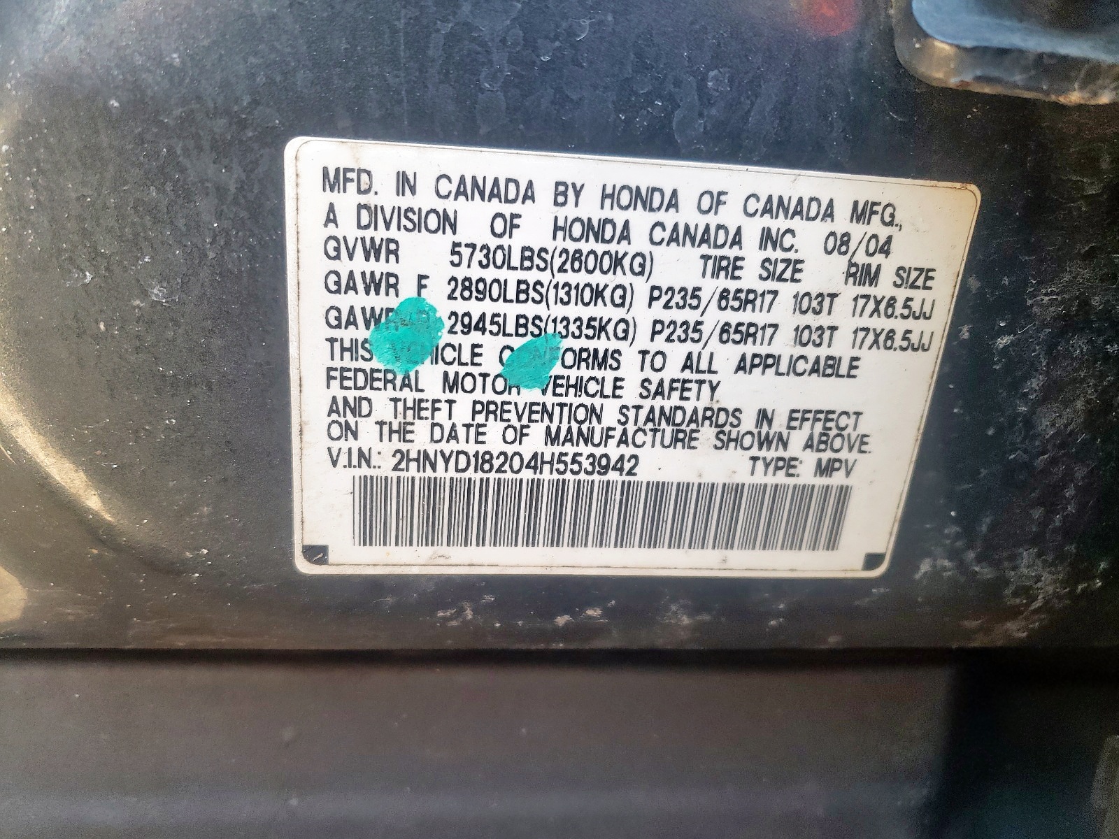 Photo 10 from auction – 2004 ACURA MDX with VIN 2HNYD18204H553942