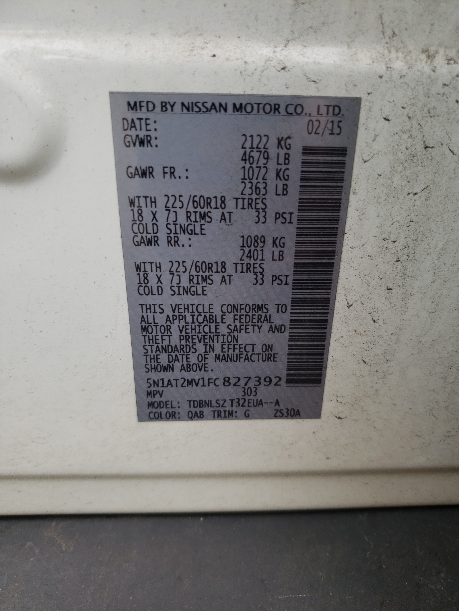 Photo 10 from auction – 2015 NISSAN ROGUE S with VIN 5N1AT2MV1FC827392