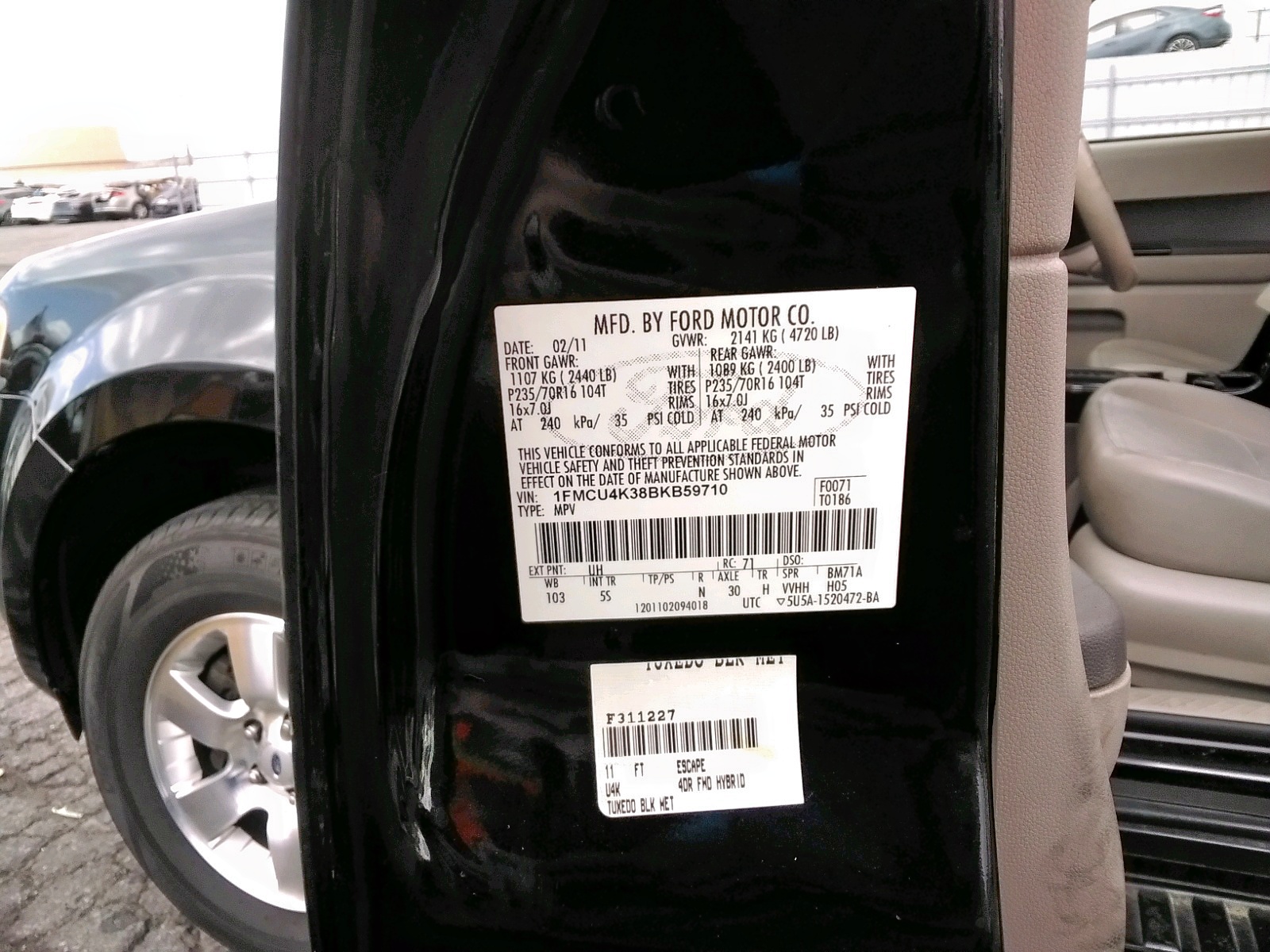 Zdjęcie 10 z aukcji – 2011 FORD ESCAPE HYB z VIN 1FMCU4K38BKB59710