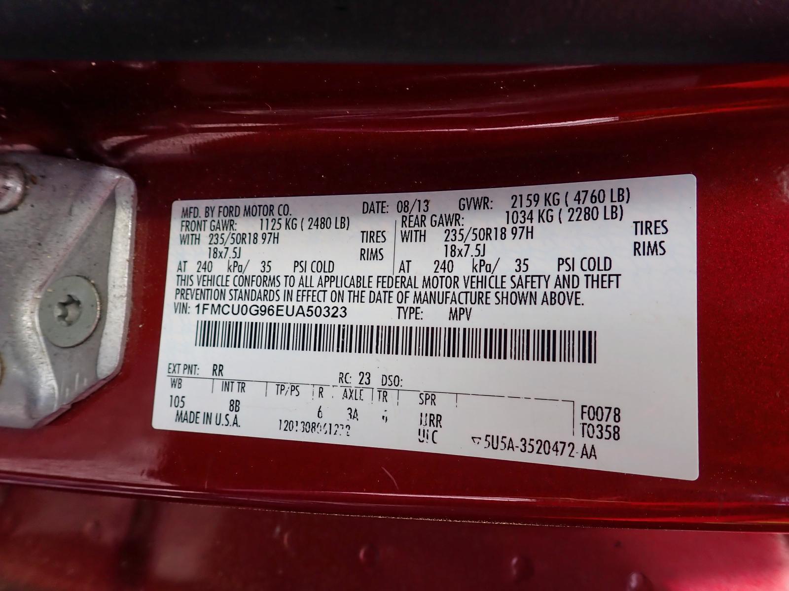 Photo 10 from auction – 2014 FORD ESCAPE SE with VIN 1FMCU0G96EUA50323