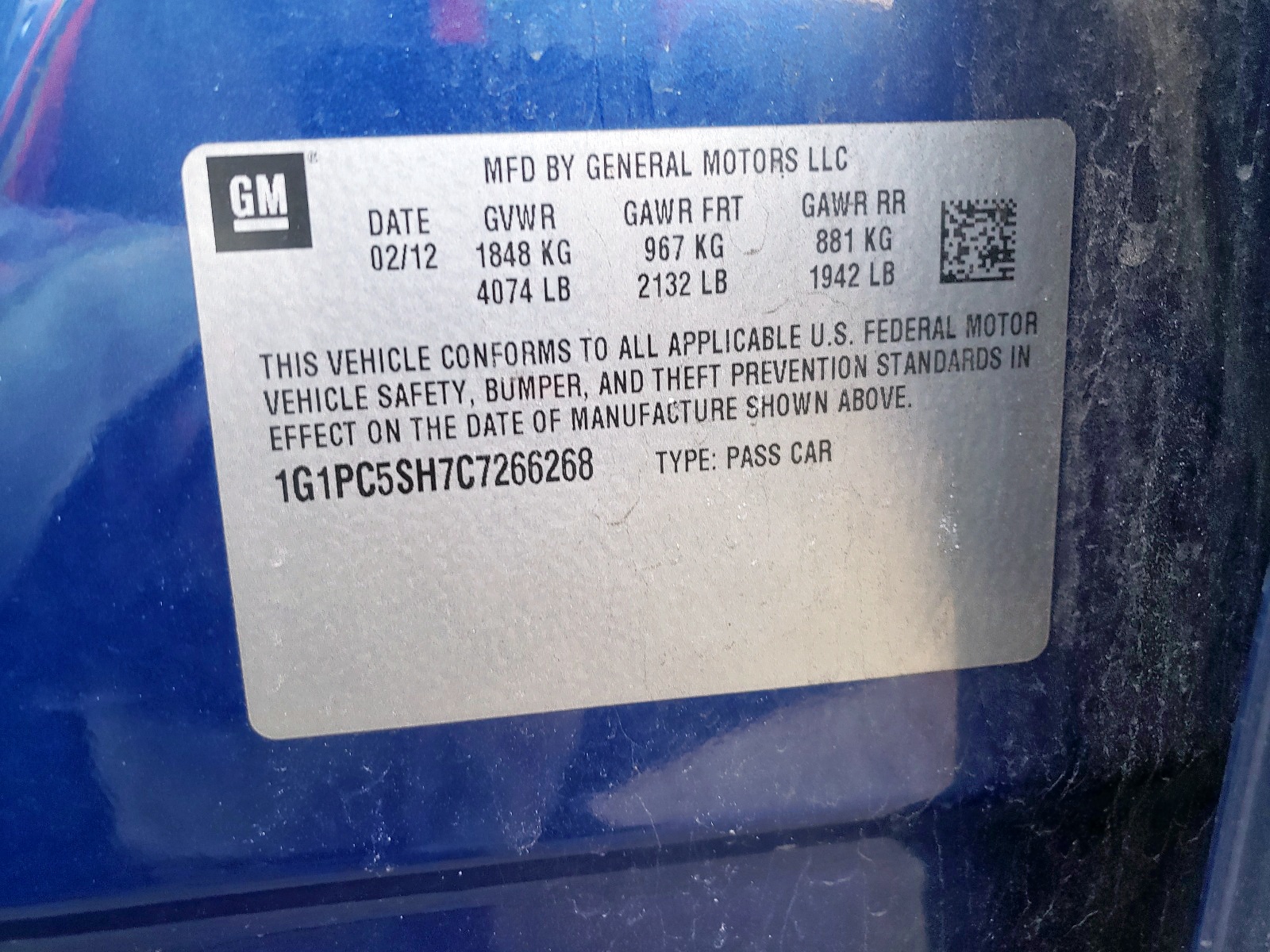 Photo 10 from auction – 2012 CHEVROLET CRUZE LS with VIN 1G1PC5SH7C7266268
