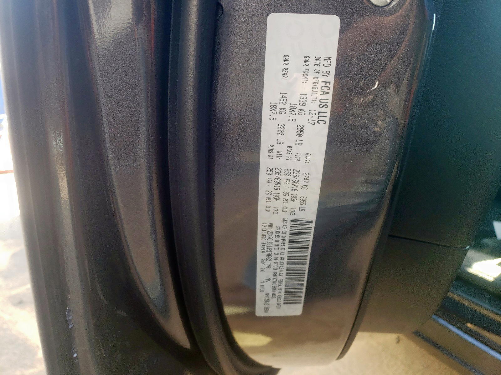 Photo 10 from auction – 2018 CHRYSLER PACIFICA T with VIN 2C4RC1BG1JR178022