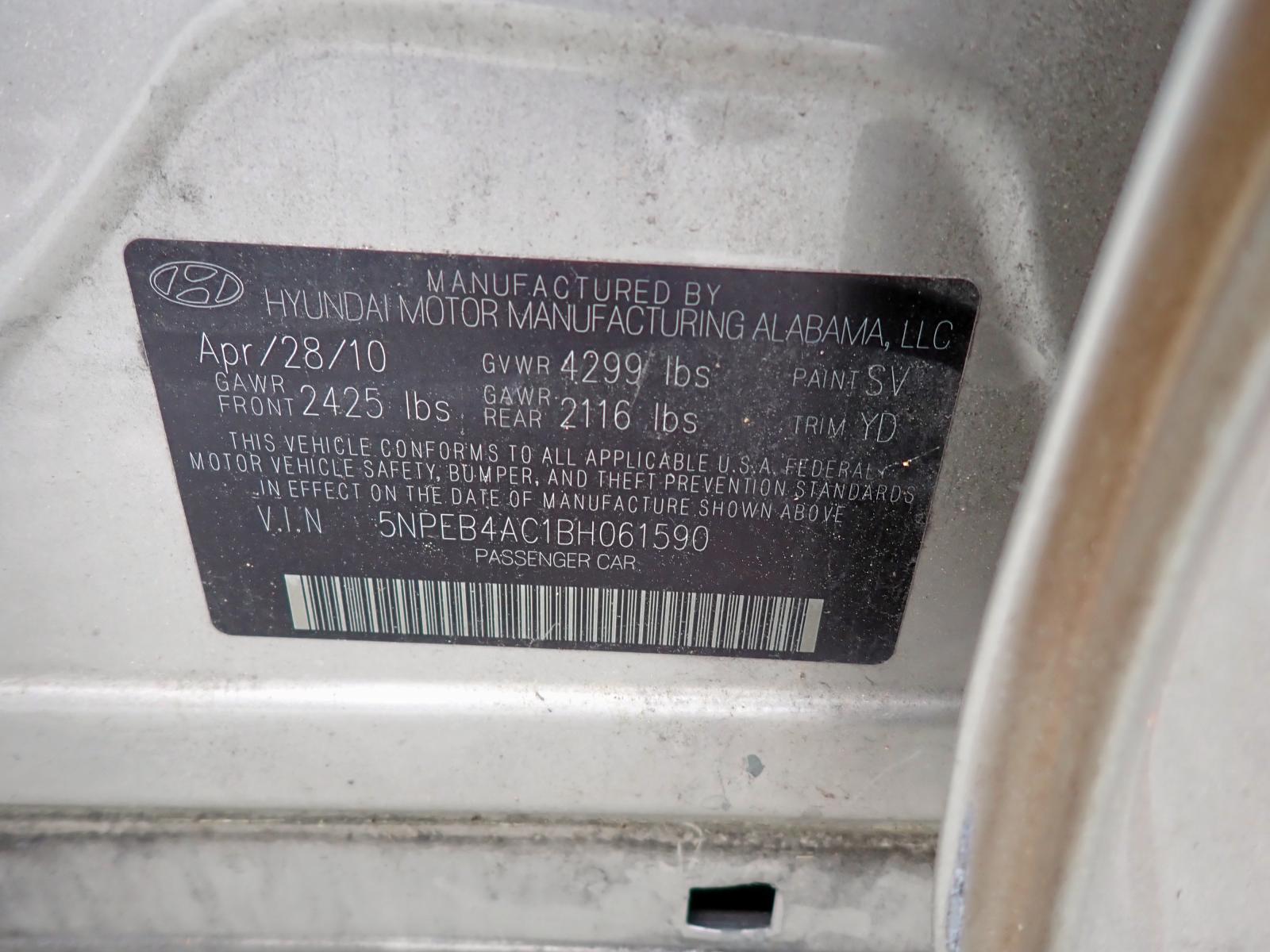 Photo 10 from auction – 2011 HYUNDAI SONATA GLS with VIN 5NPEB4AC1BH061590
