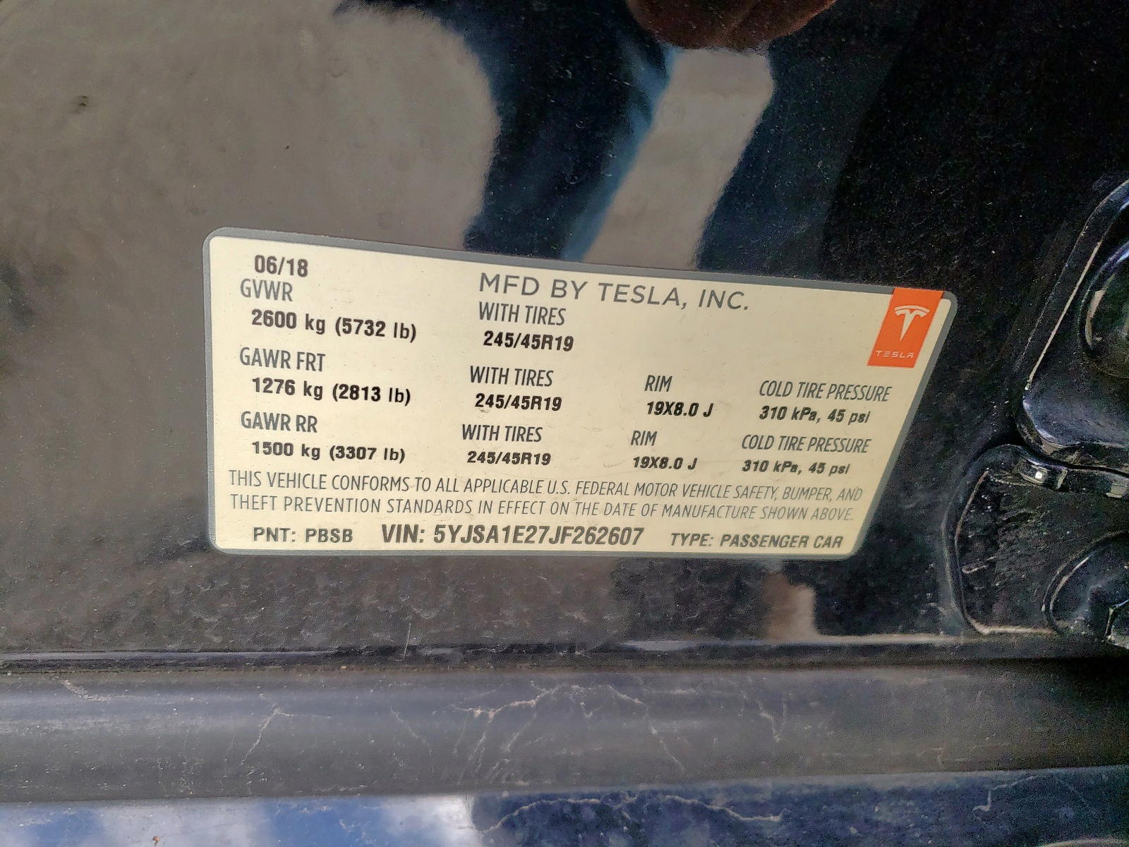 Photo 10 from auction – 2018 TESLA MODEL S with VIN 5YJSA1E27JF262607