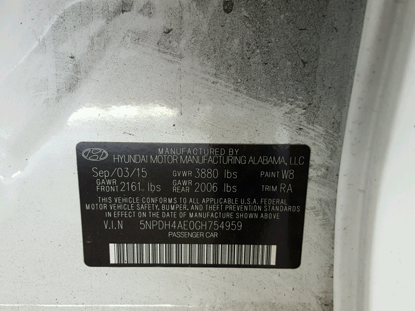 Photo 17 from auction – 2016 HYUNDAI ELANTRA SE with VIN 5NPDH4AE0GH754959