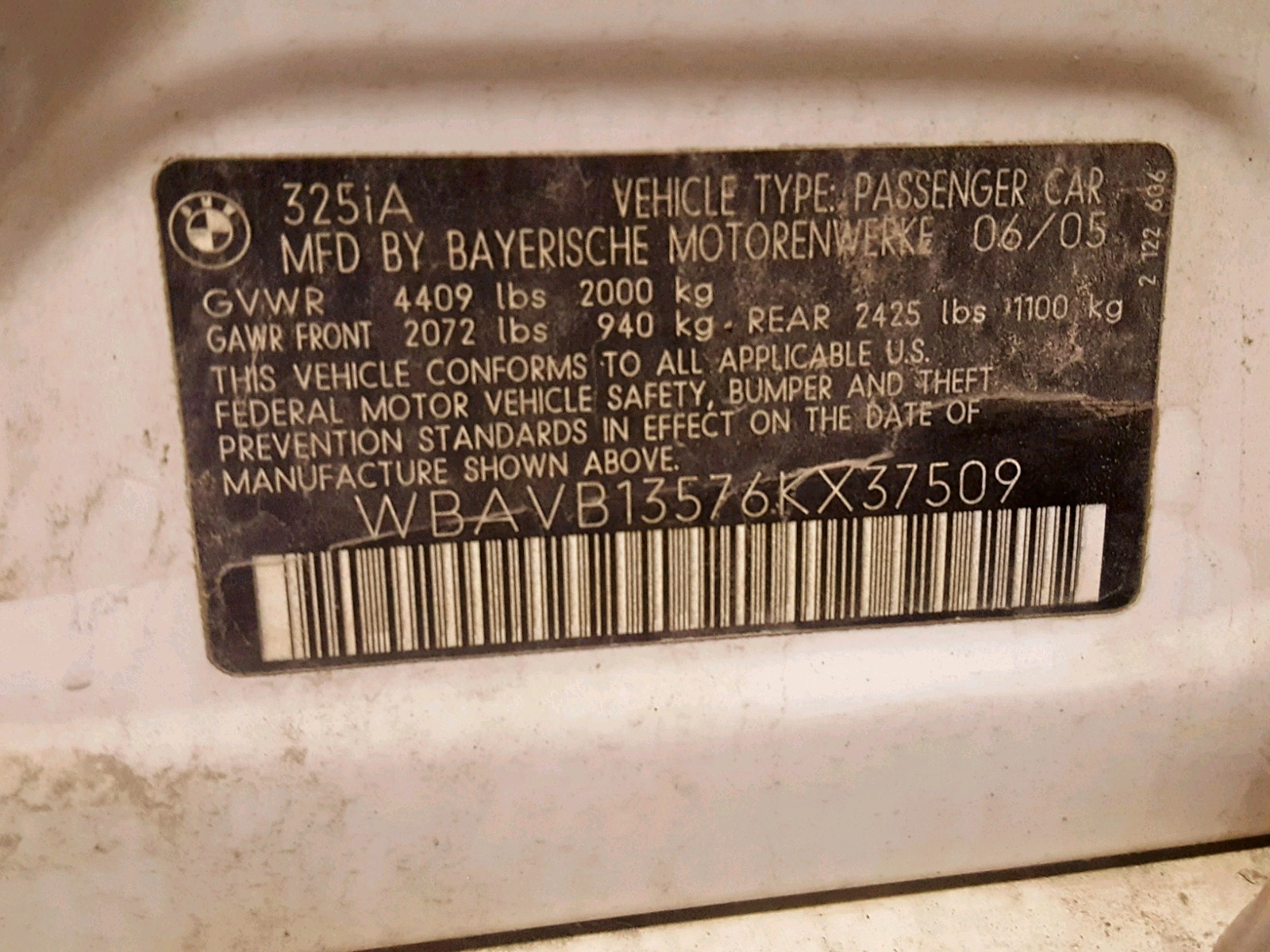 Zdjęcie 10 z aukcji – 2006 BMW 325 I z VIN WBAVB13576KX37509
