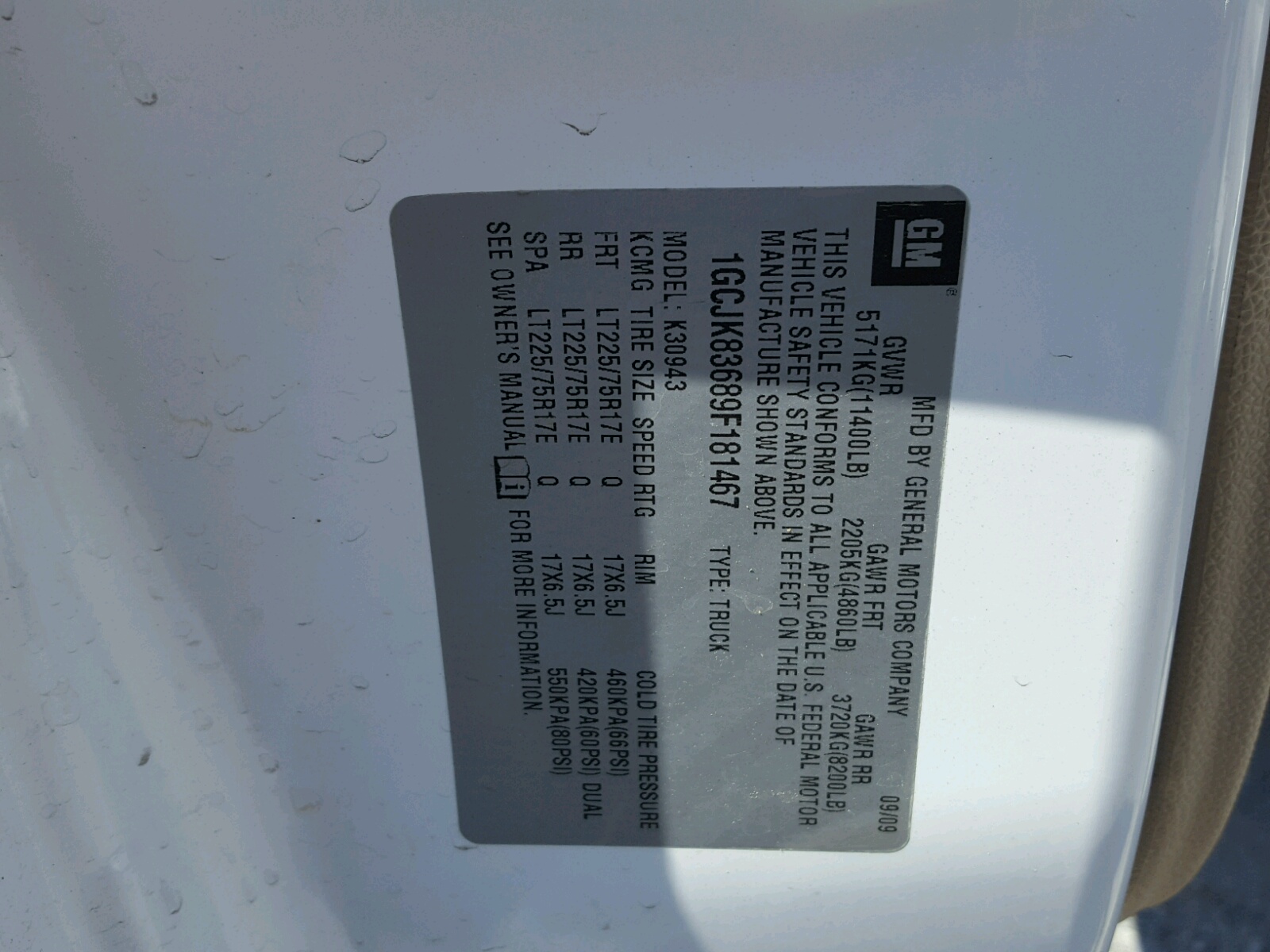 Photo 10 from auction – 2009 CHEVROLET SILVERADO with VIN 1GCJK83689F181467