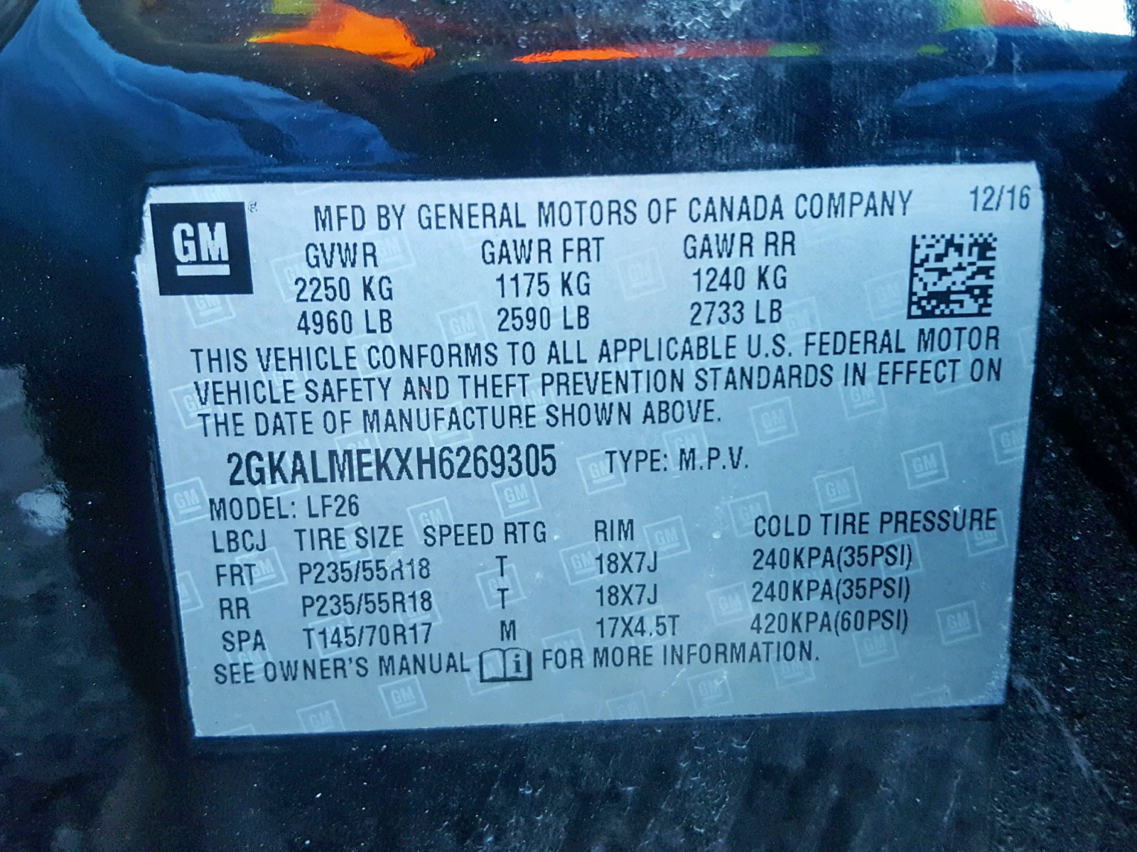 Photo 10 from auction – 2017 GMC TERRAIN SL with VIN 2GKALMEKXH6269305